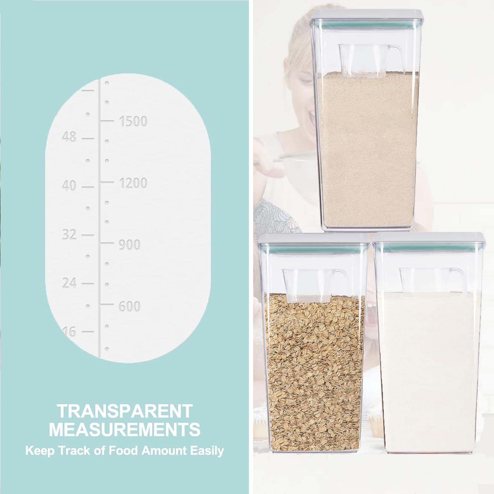 Ankou Airtight Pop Cereal Containers (Set) - 3300ml (3.5qt) Food Storage With Scoop - Stackable Kitchen Canisters - View #13