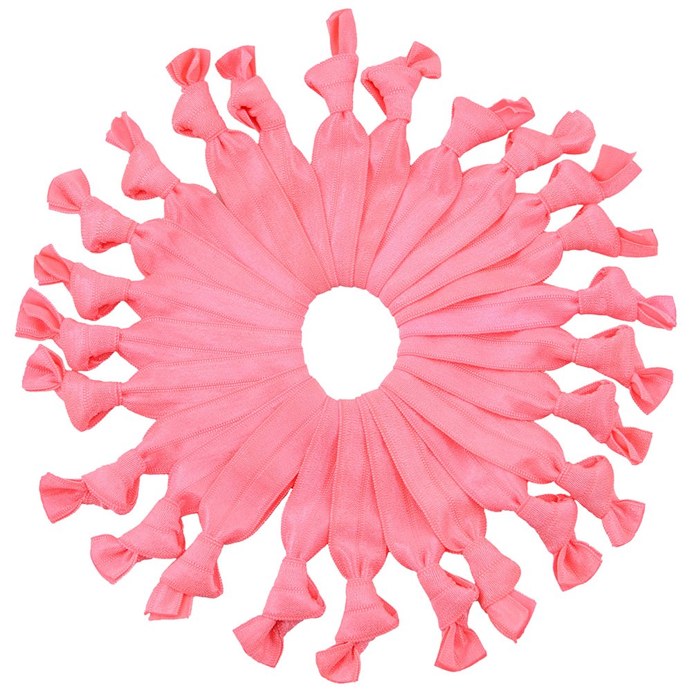 Cyndibands Bulk Hair Ties, Knotted Ribbon Elastic Ponytail Holders - 25 Count (Coral Light Grapefruit)
