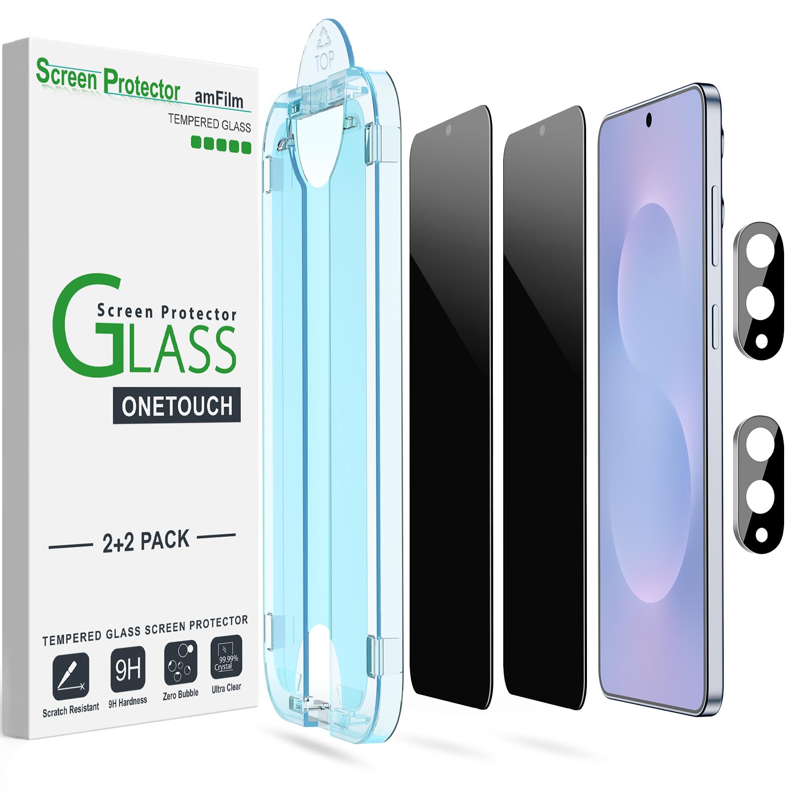 amFilm Auto-Alignment OneTouch for Samsung Galaxy S25 Edge 6.7" Privacy Screen Protector + Camera Lens Protector, Tempered Glass, 30 Seconds