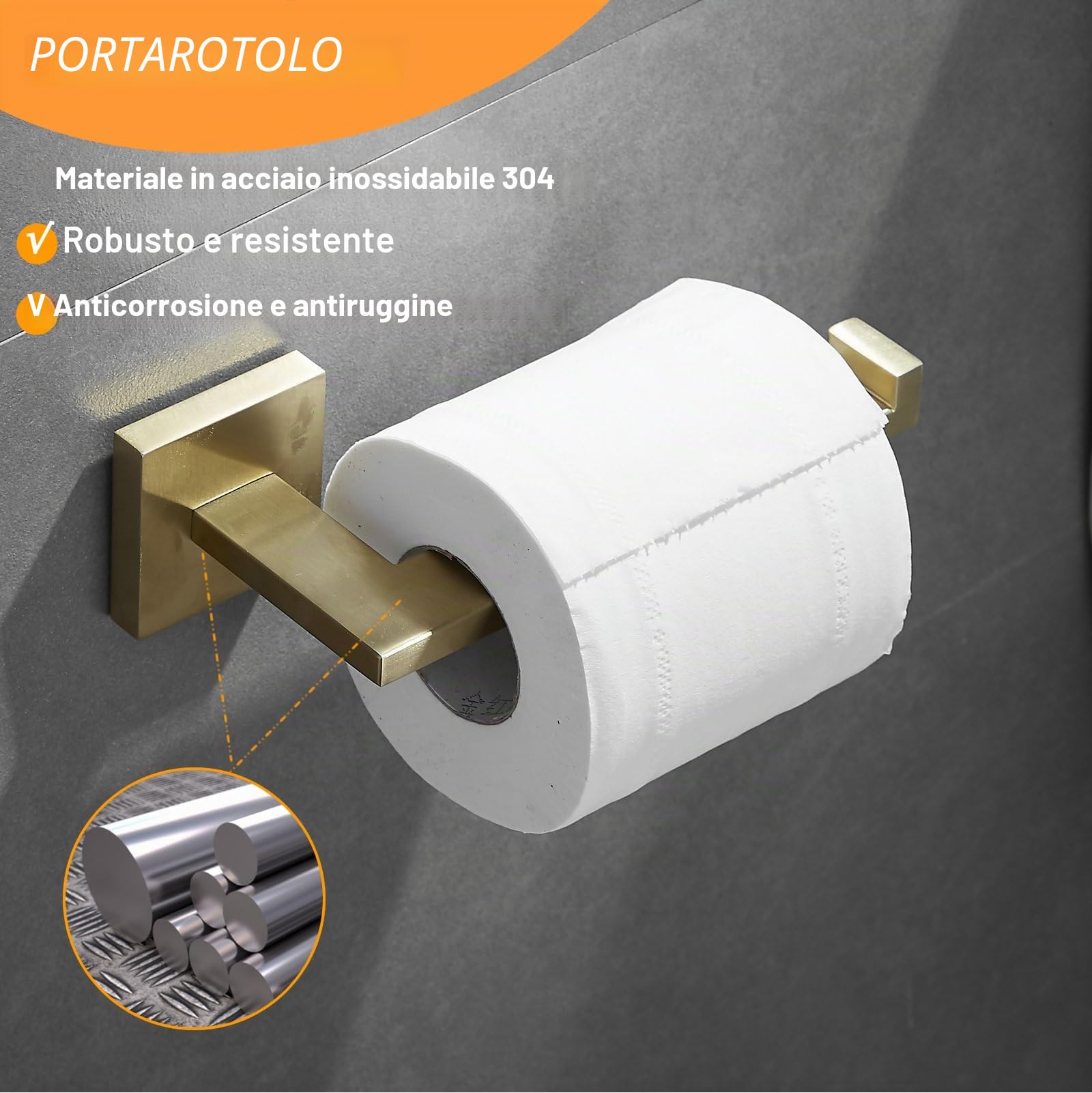 Beelee - Set di accessori da bagno in acciaio inox SUS a parete, BA203BG-4