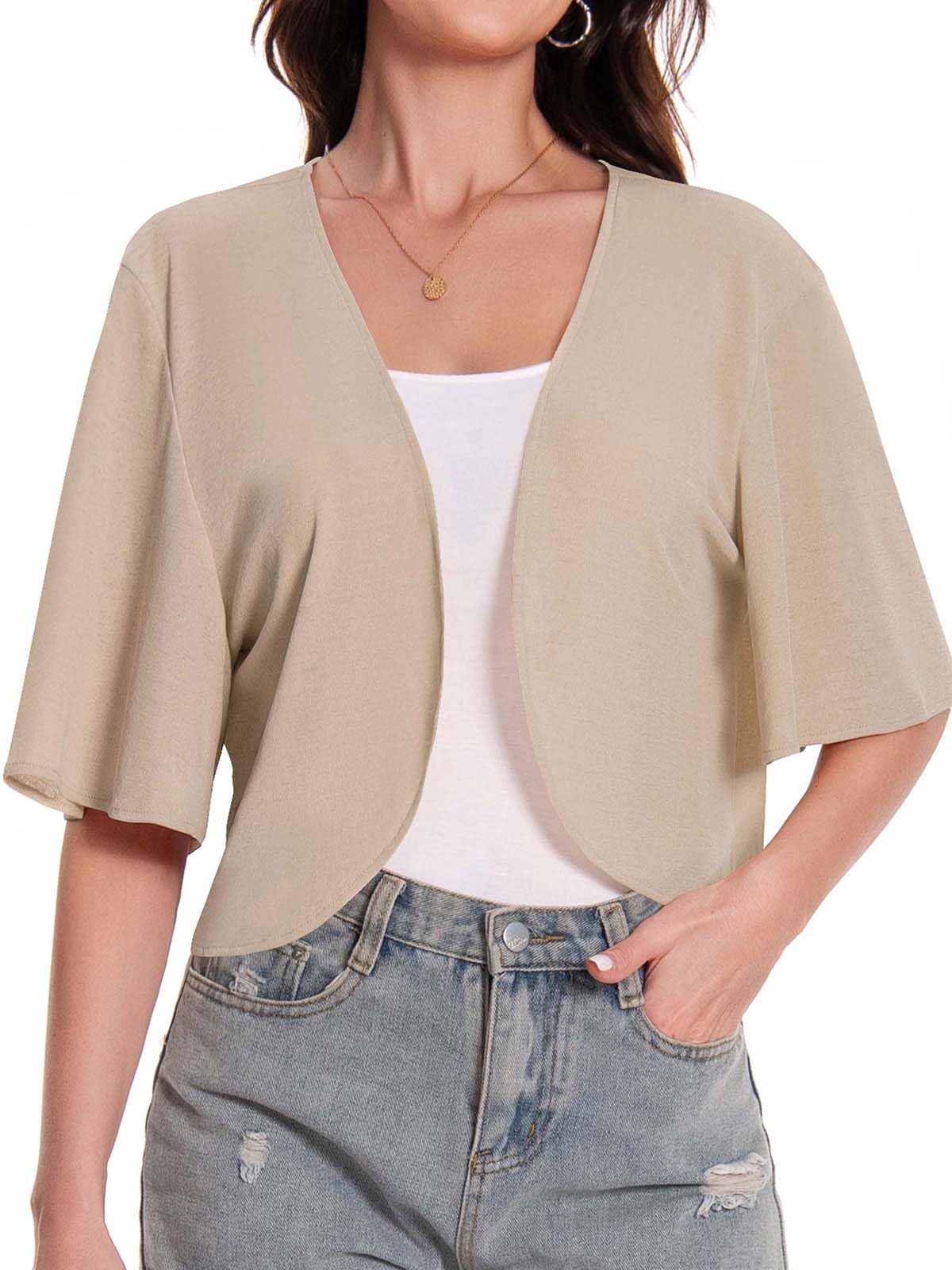 CHICALLURE Shrugs for Women Open Front Bolero Tops Sheer Cardigans Short Sleeve Dress Shawl