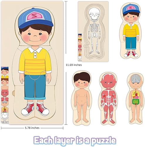 Miniatura 2 de MoinKidz Rompecabezas de madera para niños pequeños y niños, rompecabezas de anatomía Montessori para niños, juego preescolar de aprendizaje de