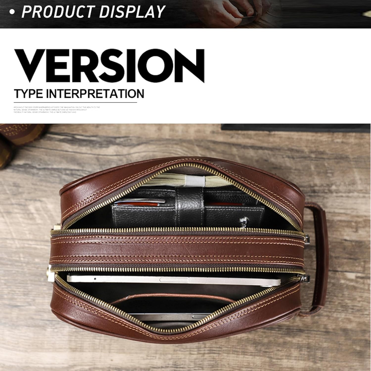 Men's Leather Bag with Anti-Theft Combination Lock, Large Capacity Travel Organizer, Compact Design, Multi-Purpose Shaving Kit Cosmetic Case for Travel (Black)