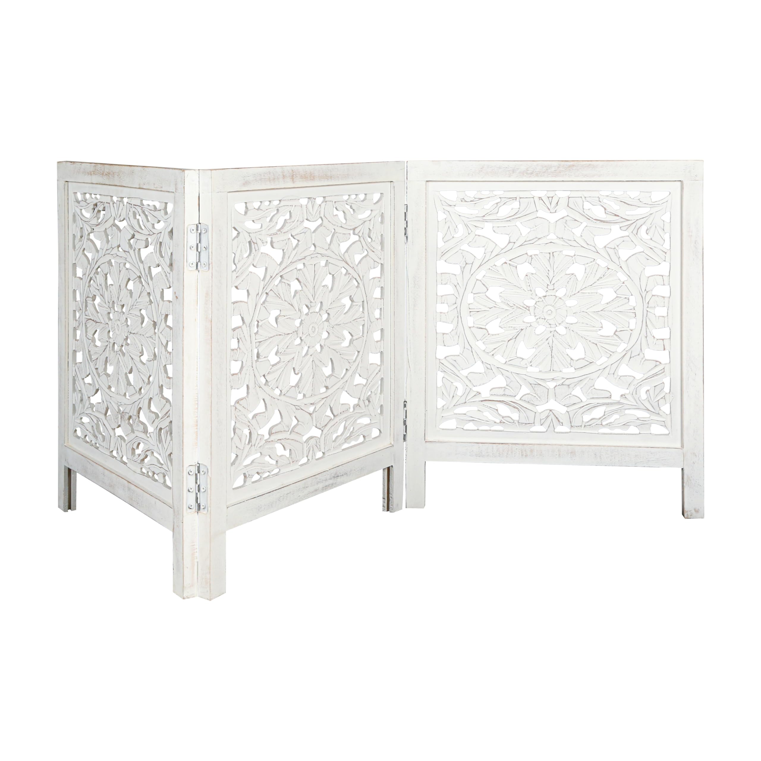 Foldable Wooden Dog Gate – 3 Panel Free Standing Pet Gate for Indoor Use, Extra Wide & Decorative – White with 24" Height 20" Wide Adjustable Dog Gate