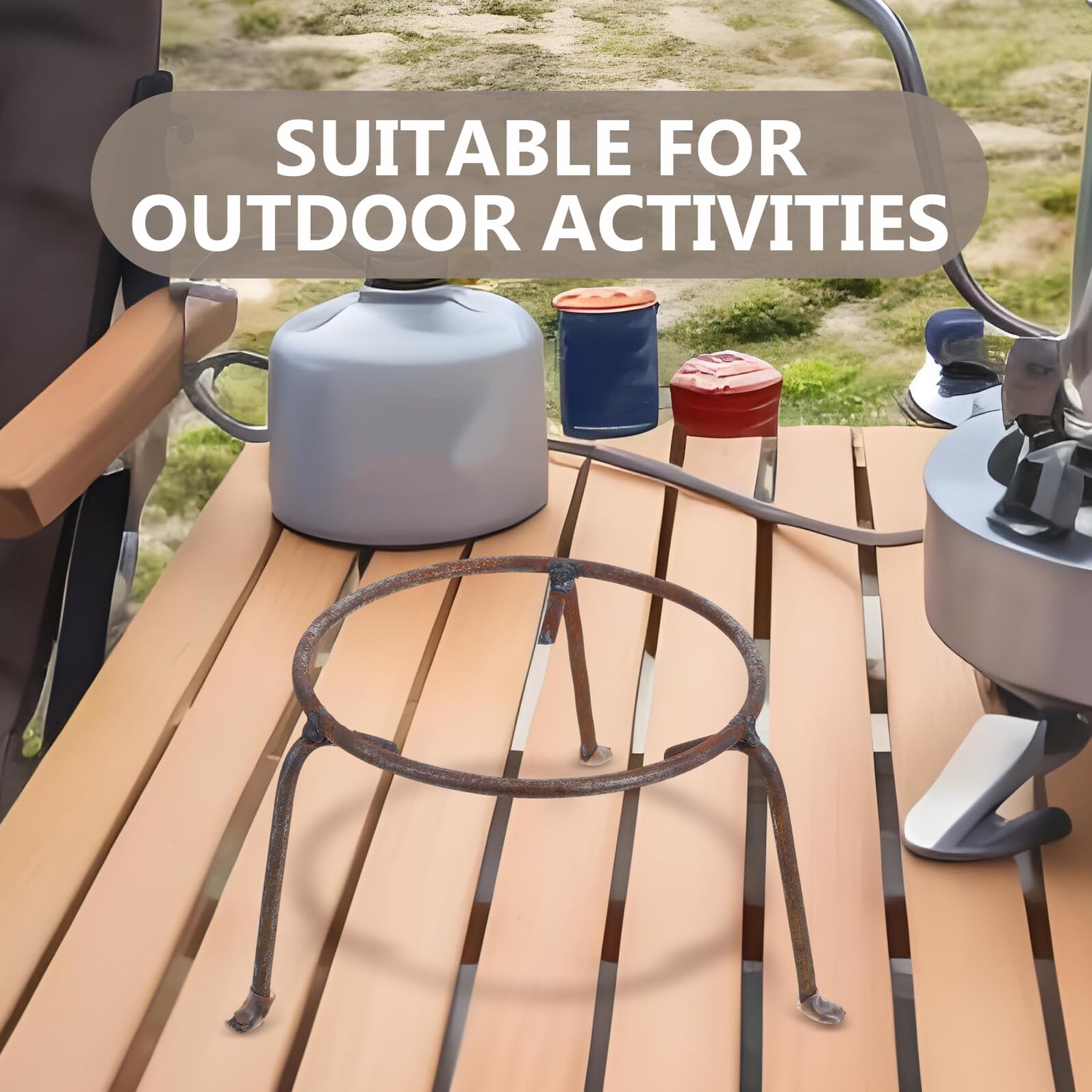 iplusmile Soporte Metálico para Wok para Cocina de Camping, Trípode Pequeño Portátil de Acero Redondo para Exteriores, Rejilla Resistente para Fogata y Barbacoa al Aire Libre