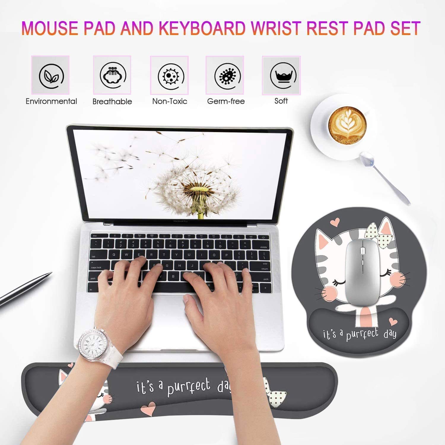 RYUITHDJP - Reposamuñecas Para Teclado + Alfombrilla De Mouse Con Borde 