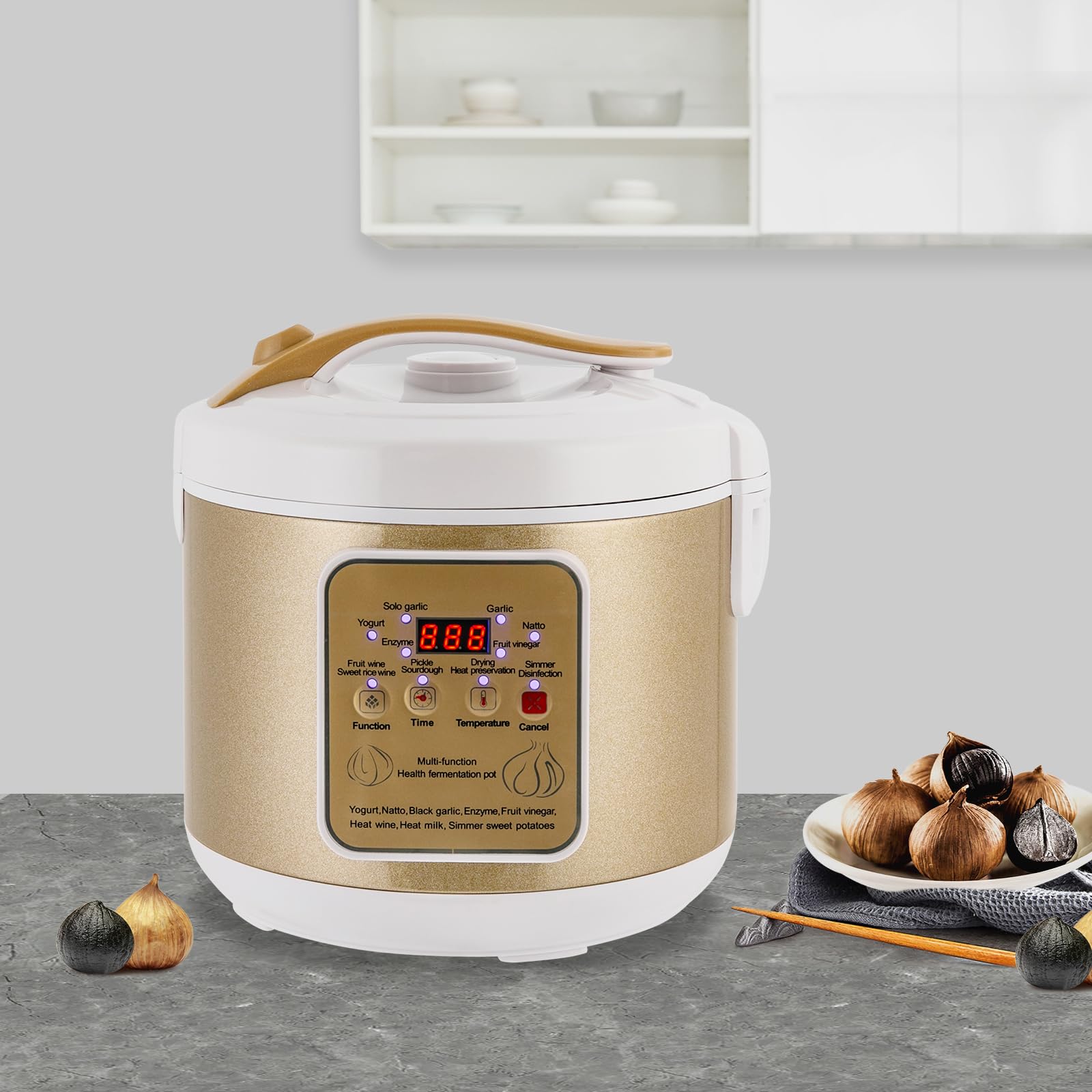 Fermentatore per Aglio Nero, 6L, Automatico, Intelligente, con 3 Livelli di Supporto per Aglio, Regolazione Precisa di Tempo e Temperatura, per Aglio Nero, Yogurt, Riso Dolce