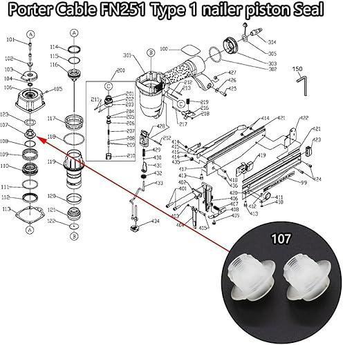 Miniatura 3 de 904685 Pistón Compatible con para Porter Cable FN251 Tipo 1 FN250B Tipo 1 Clavadora de acabado