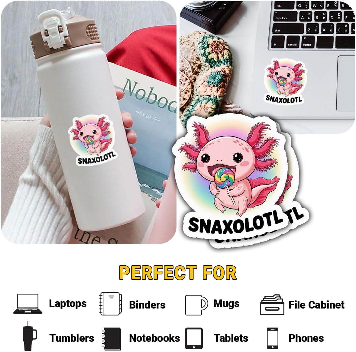 3Pcs Snaxolotl Sticker Funny Enthusiasts Lollipop Axolotl Gift for image 3