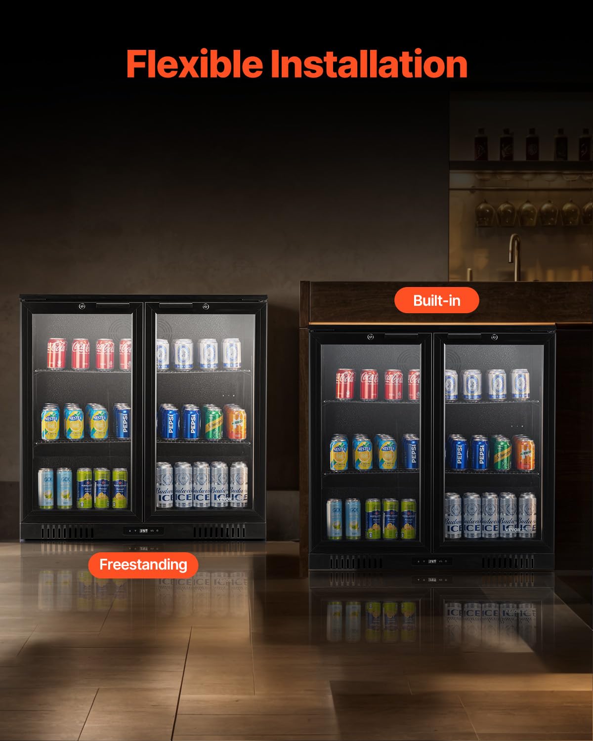 VEVOR Beverage Refrigerator Cooler, 246 Can Beverage Fridge, Soda Beer Fridge With Glass Doors, Adjustable Shelves, Digital Temperature Control, Built-In Or Freestanding Fridge For Restaurant & Bar on Fridge.com - View 4