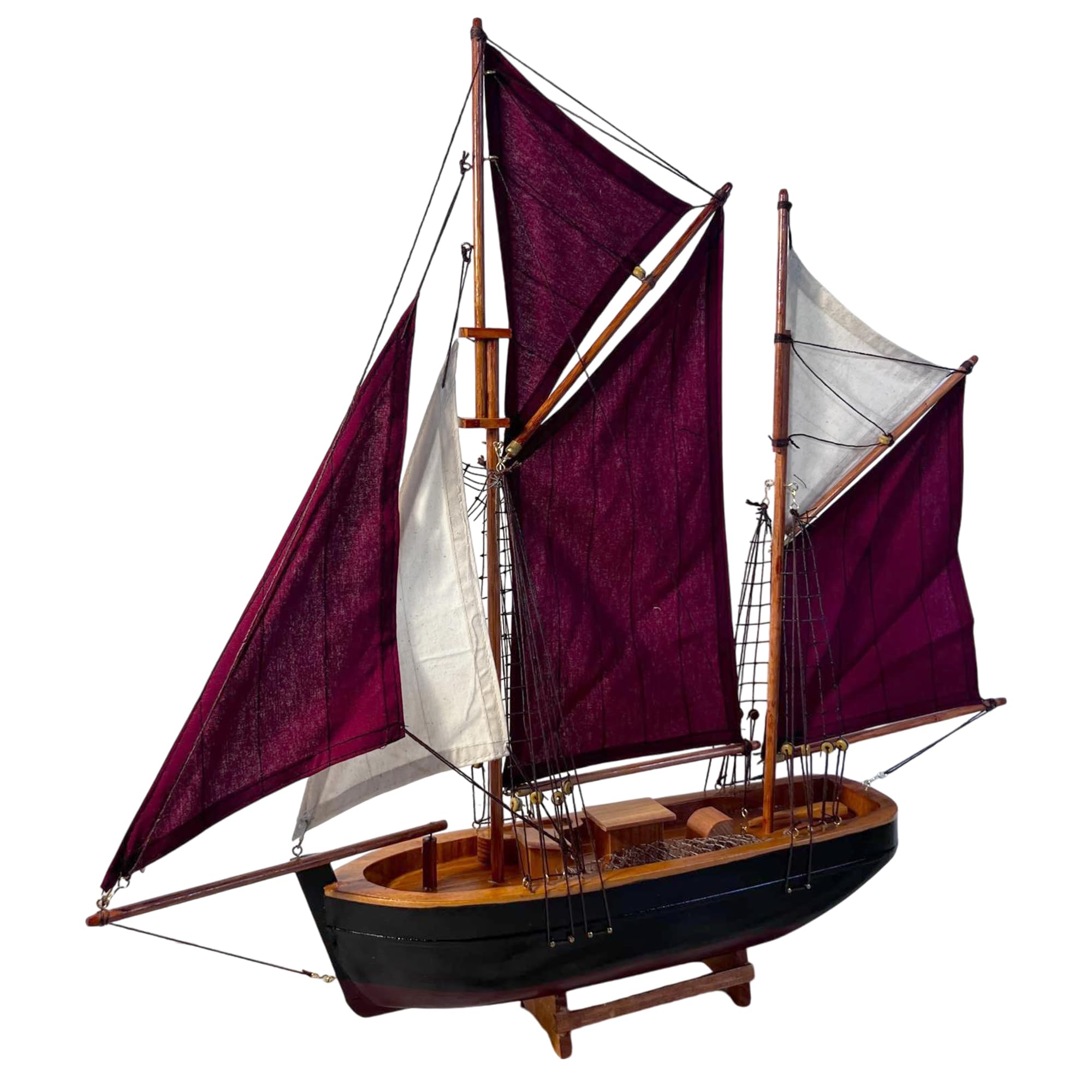 Thorness Wooden Finish With Canvas Sails Brixham Trawler Model Yacht, Detailed Replica Of Classic Fishing Boat, Perfect For Nautical Decor And Collectors