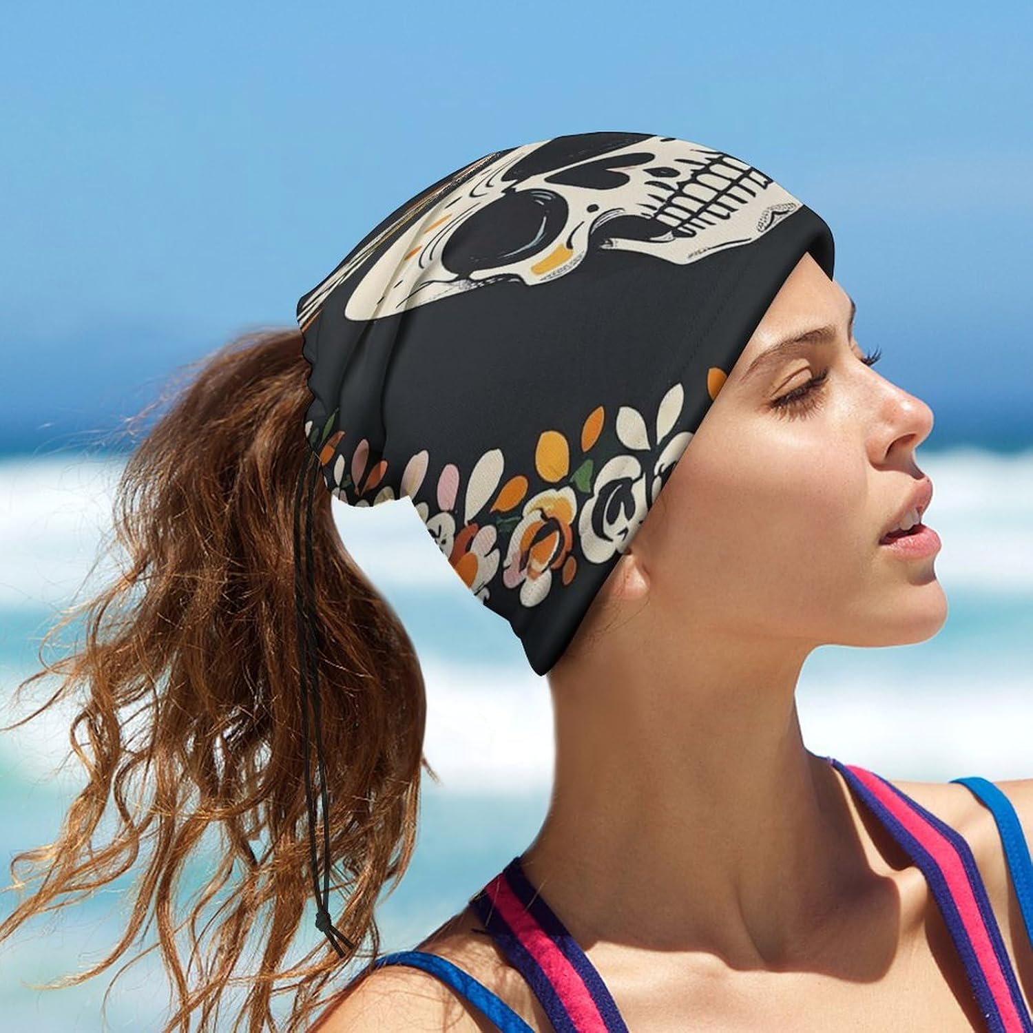 Neck Gaiter A Wreath Skeleton Face Cover for Men Women Cold Weather Scarf Breathable Face Mask Wind-proof Balaclava Face Mask for Skiing Fishing Hiking Cycling