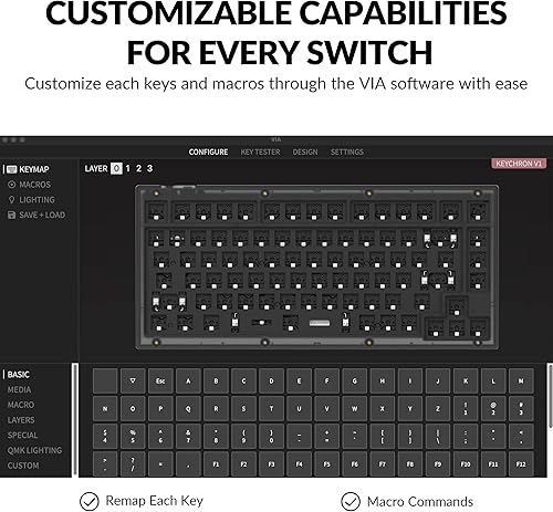 Miniatura 2 de Keychron V1 Teclado mecánico personalizado con cable, versión barebone, diseño 75% QMKVIA, macro programable con soporte intercambiable en caliente,