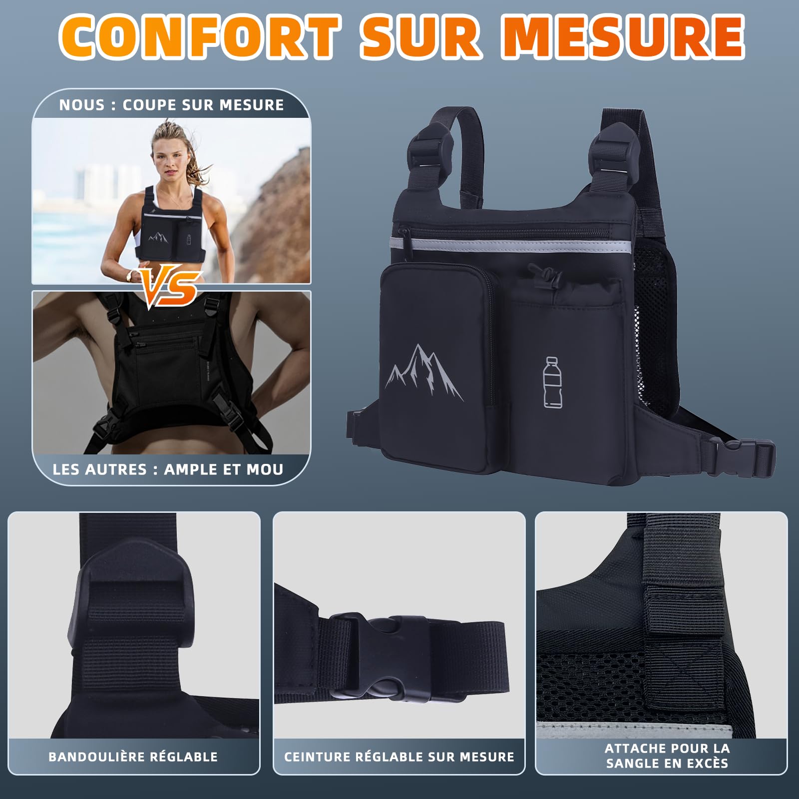 Gilet de Course pour Femmes et Hommes, Gilet D'hydratation Léger, Sangles élastiques Croisées Réglables, Poche Avant pour Téléphone avec Poche à Eau en TPU de 500 ML, pour Le Marathon et la Course de