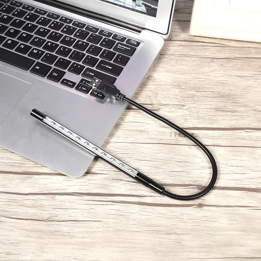 Cerioll Lampada LED USB Flessibile, 1 Pezzi Lampada LED USB Per Tastiera Computer, Luce da Lettura, Collo D'Oca Flessibile, Per Tastiera per Computer Portatile (Nero)
