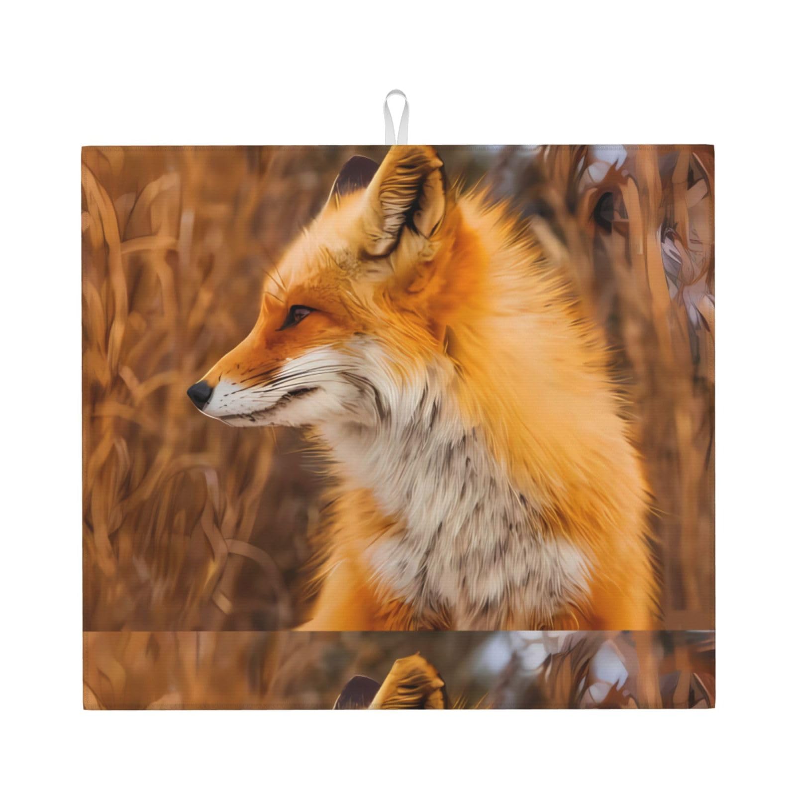 WHJSHOP Fox Prints Kitchen Drying Mat - Absorbent Dish Drying Throw with Vibrant Prints, Quick-Dry Countertop Layer for Dishes & Glassware - Non-Slip