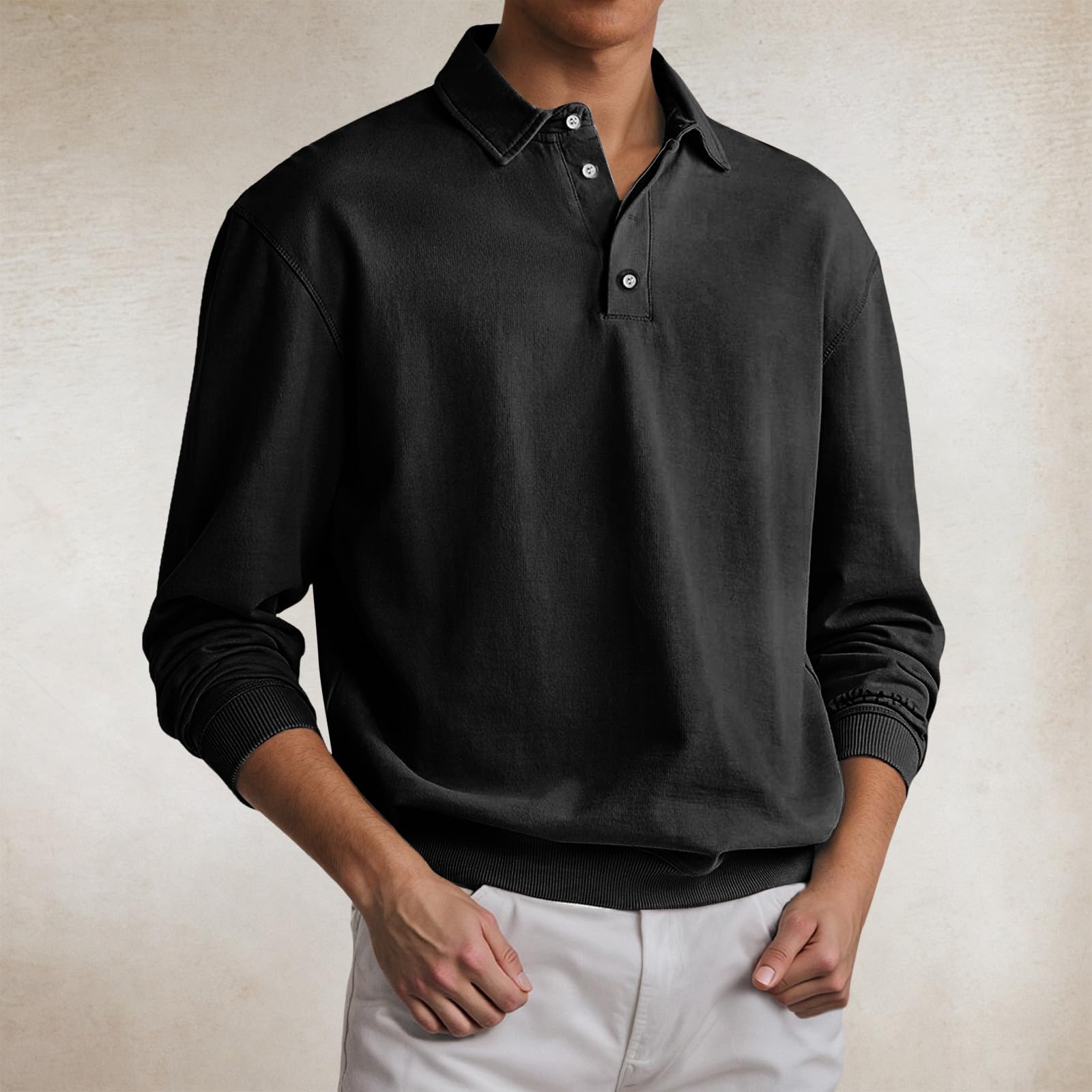 Herren Polohemden Langarm Golfshirts Baumwolle Unterhemd Einfarbig Langarmshirts Bequem Herrenshirts Freizeit Poloshirts Casual Freizeithemd Atmungsaktive Hemden Oberteile für Alltag
