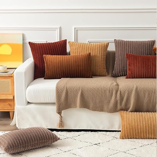 Miniatura 4 de Kevin Textile - Juego de 2 fundas de almohada decorativas de pana a rayas sólidas para sofá 24 x 24 pulgadas color caqui rosado bebé, Negro, Marrón,