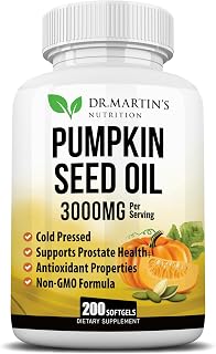 3000mg Cold Pressed Pumpkin Seed Oil | DHT Blocker | Promotes Hair Growth | Supports Heart, Skin, Prostate & Urinary Health | Contains Vitamins, Minerals & Omega 3, 6 & 9 For Anti-Aging | 200 Softgels