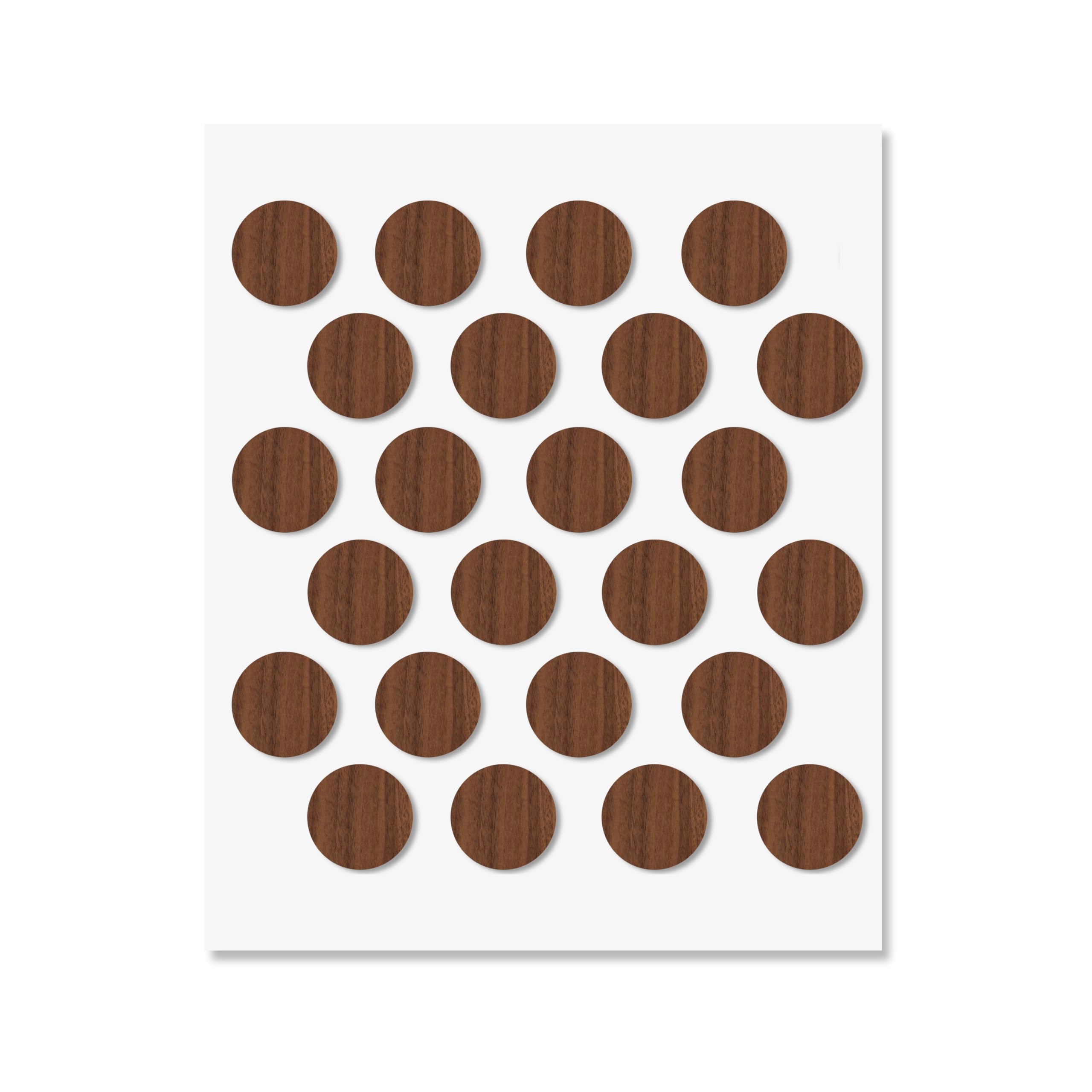 Walnut Self-Adhesive Screw Hole Stickers - 24 pcs. 0.79 inch / 20 mm Peel Stick Dust Proof Tape, Water Resistance PVC Caps for Wood Cabinets, Furniture, Drawer, Wardrobe, Kitchen, Table