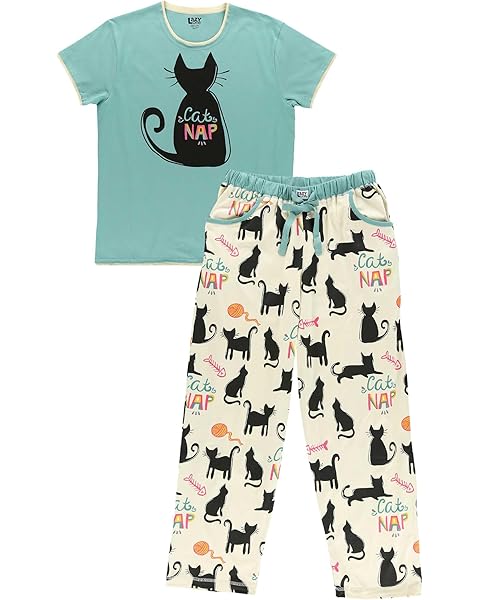 Lazy One Women's Pajama Set, Short Sleeves with Cute Prints, Relaxed Fit, Dog and Cat Prints