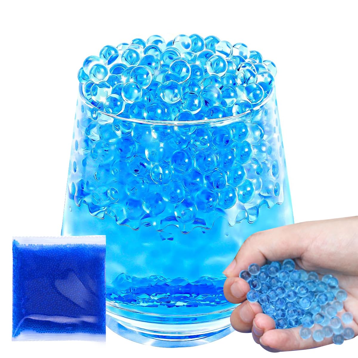 Perlas de agua [50,000 unidades] Cuentas de colores, decorativas, no tóxicas, orgánicas, coloridas, perlas de gel para flores y plantas, bolas de gel degradables - azul