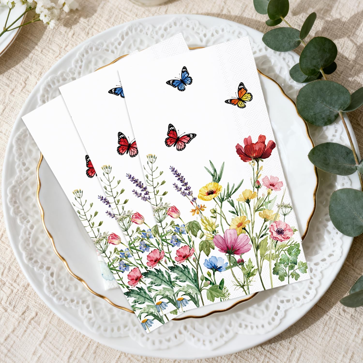 50 Spring Floral Napkins – Wild Flower Bathroom Napkins Guest Disposable – Decorative Disposable Napkins for Bathroom, Wedding, Baby Shower, Birthday, Wildflower Party Decor image 3