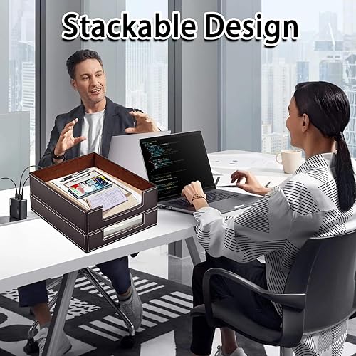 Miniatura 8 de Bandeja de cuero para cartas, organizador de escritorio de suministros de oficina para archivos de correo, revistas, joyas, cosméticos, soporte de