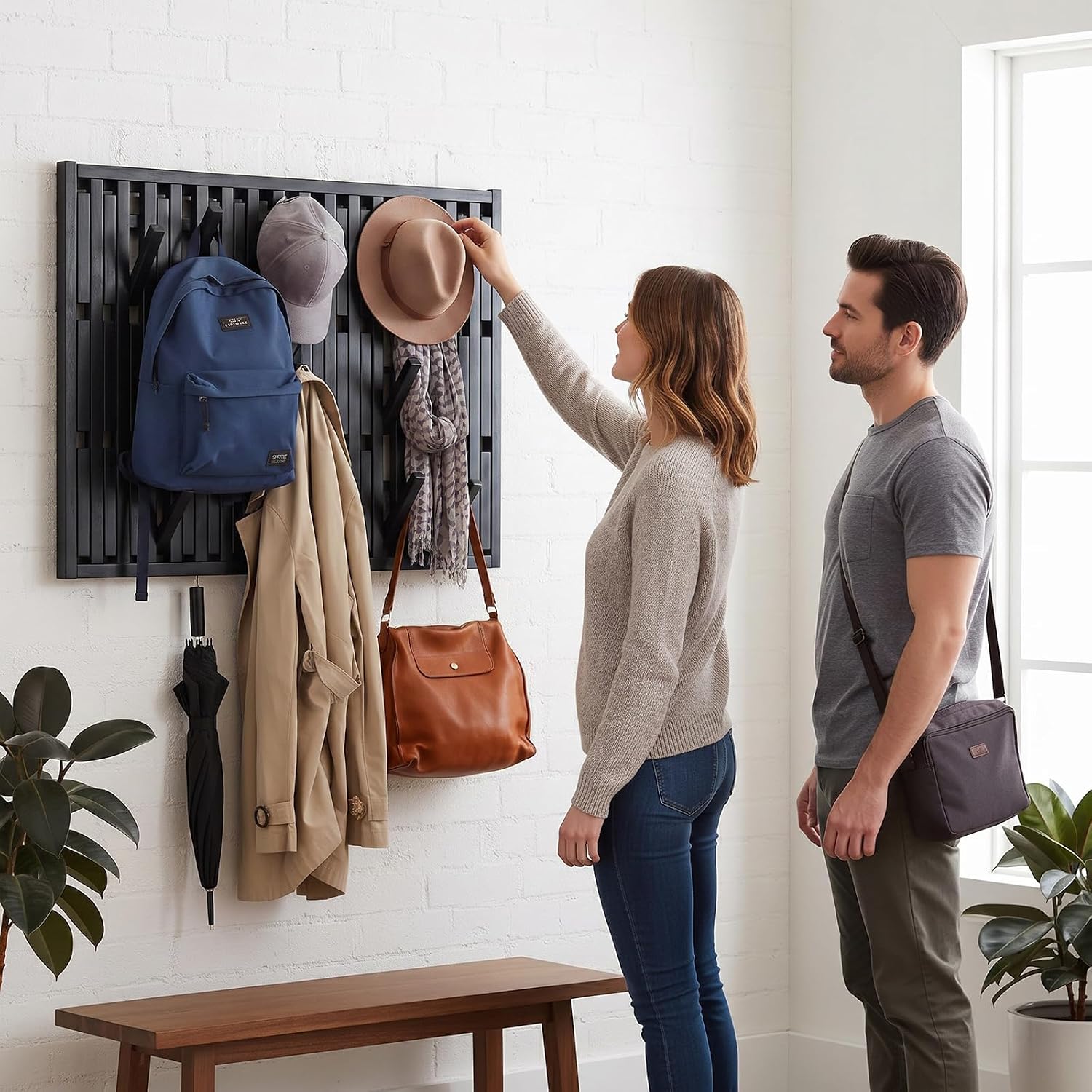 Weysat Piano Coat Rack with 51 Hooks Wall Mounted 24 x 30 Inches Large