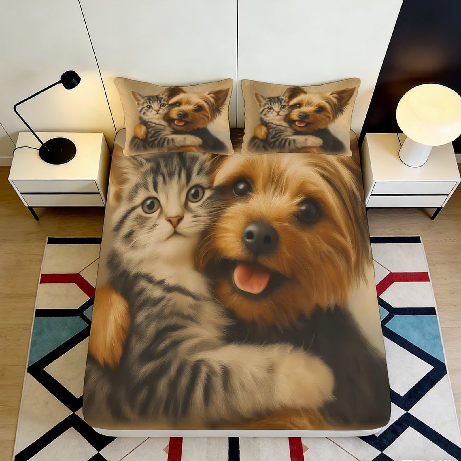 Jqzkxnhpbr Style-9 3D Printed Cat Dog Fitted Sheet Microfiber Soft Anti-Slip Animal Bed Cover For Bedroom Guest Room Machine Washable 90X200x25cm