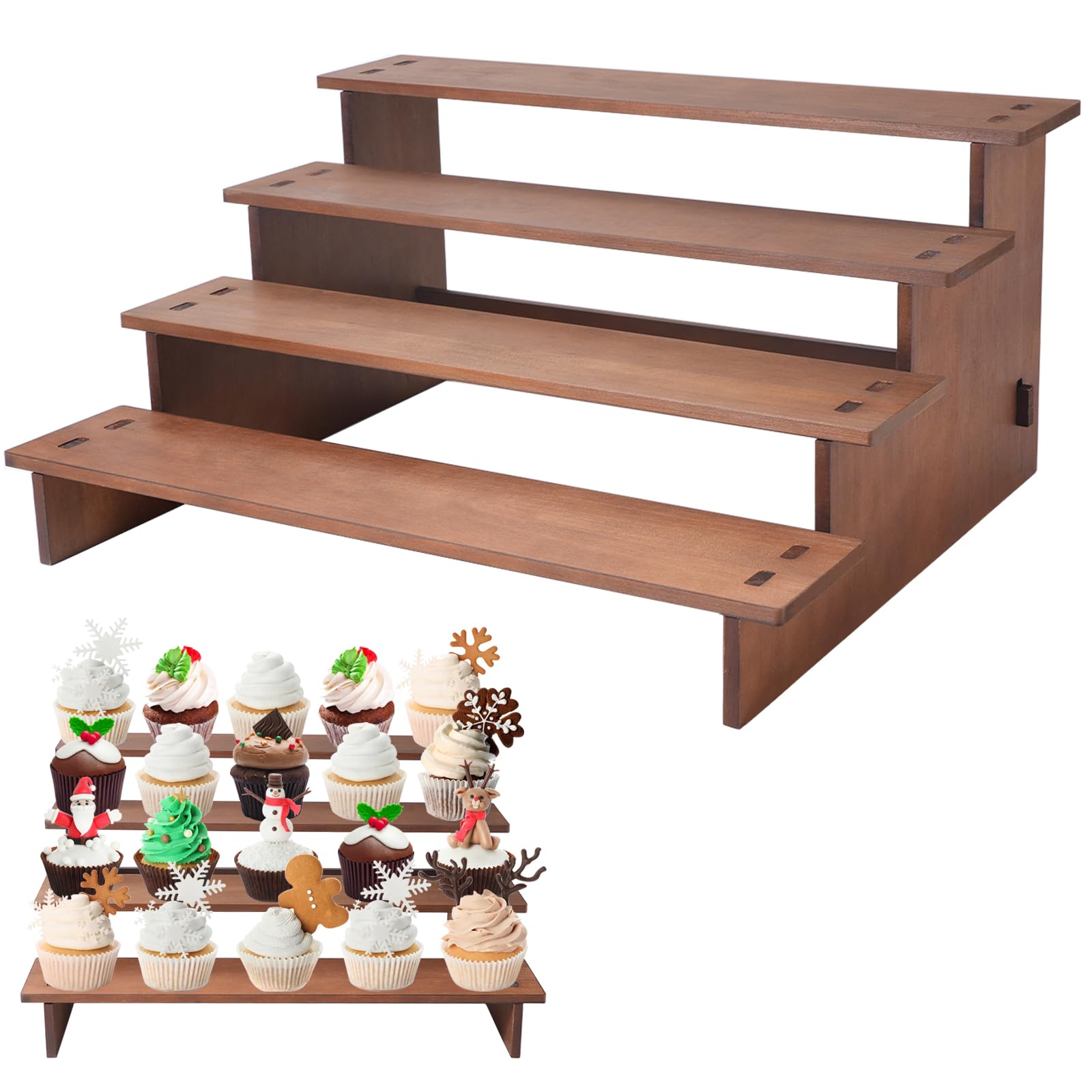 Amazon.com: INOBYO 4 Tier Wooden Risers Display Stands, Rustic Display ...
