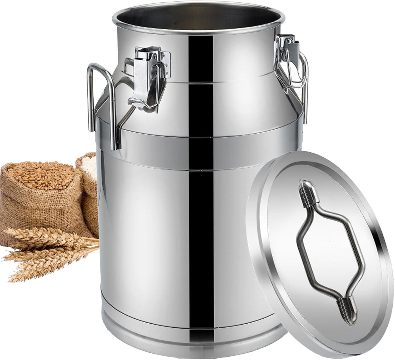Stainless Steel Transport Can with Handle for Liquid and Dry Goods Storage,with a Wide-Mouth Design and Mirror Polishing Technology, for Food Safety (76L)