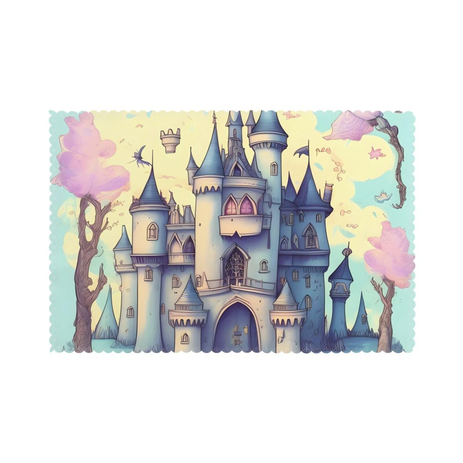 Fairytale Castle Placemat set of 6, oil-proof and insulated dining table placemats, washable and wipeable.