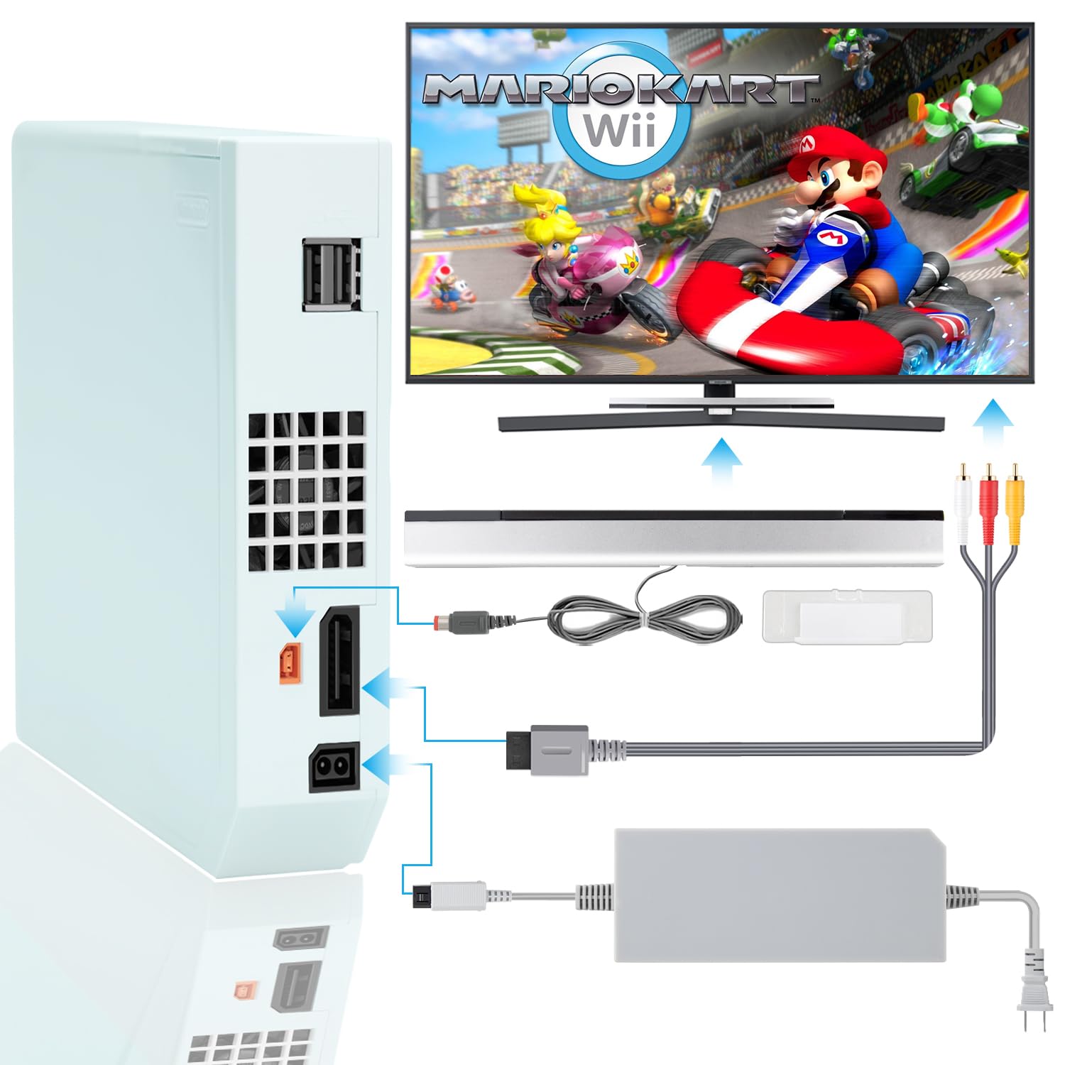 Adapter 3 w 1 do kabla Wii, przewód zasilający Wii, listwa czujnika Wii, kabel kompozytowy wideo, kompatybilny z grami Nintendo Wii (nie jest kompatybilny z Wii U)
