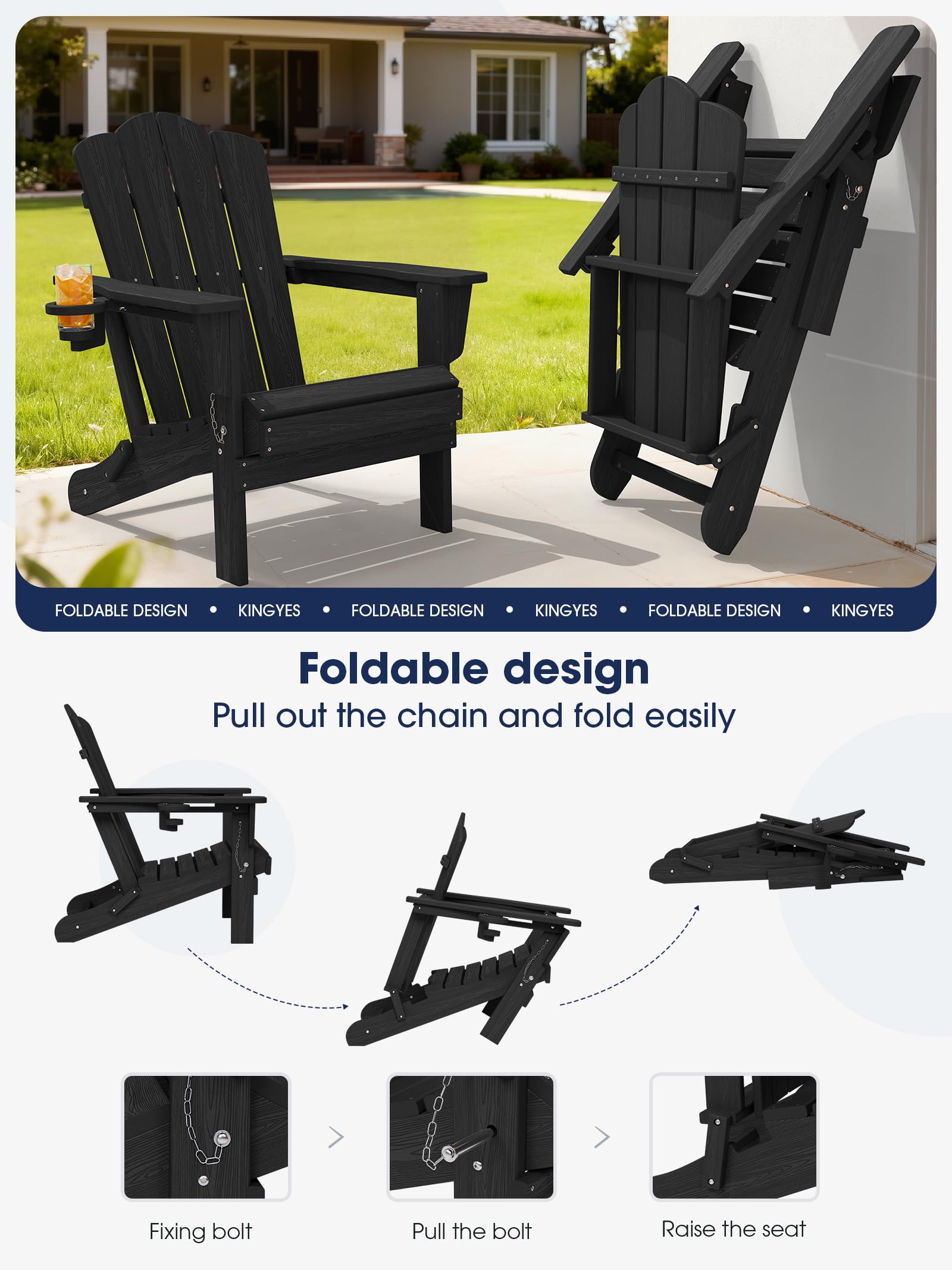 Amazon.com: KINGYES Folding Adirondack Chair Set of 2, HDPE All