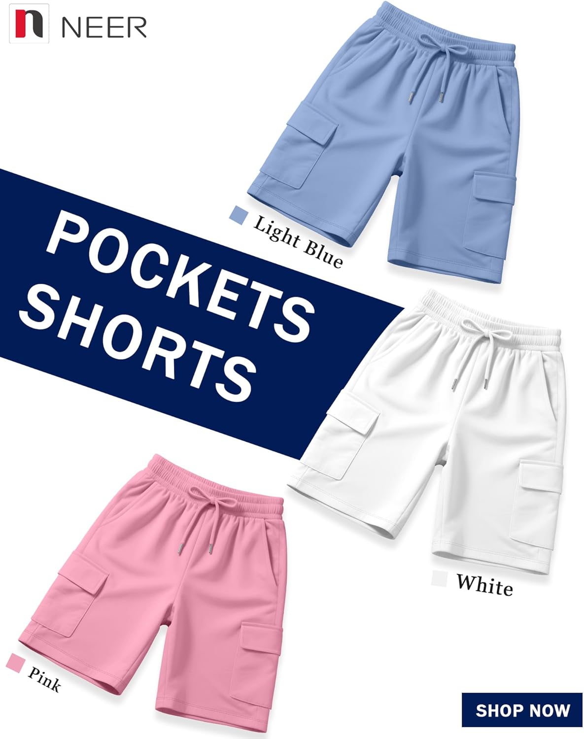 Neer 3 Pack Women's Bermuda Shorts Cargo Elastic Drawstring Knee Length Shorts Casual Loose Yoga SweatShorts with 4 Pockets
