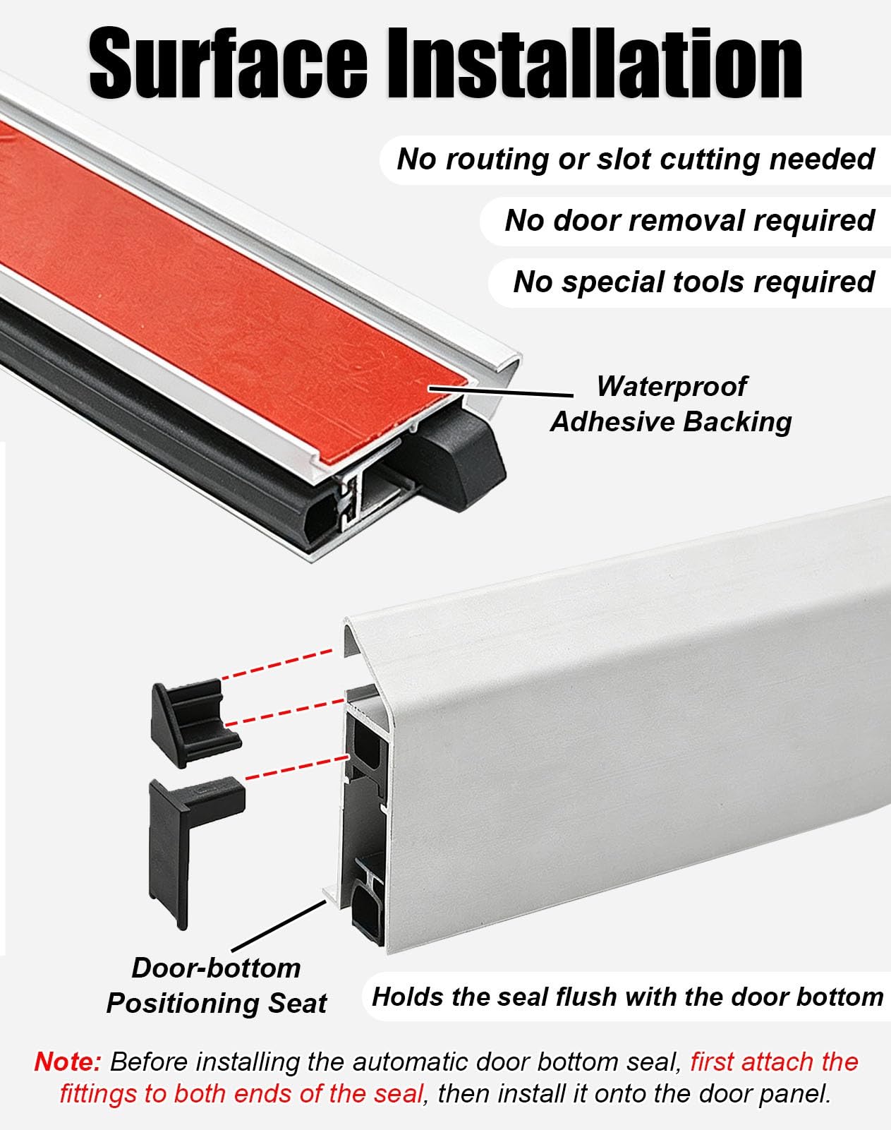 Automatyczna Uszczelka Dolna Nawierzchniowa Automatyczna Uszczelka Opadająca | Samoregulująca Się Uszczelka Przeciwwiatrowa do Drzwi, Aluminiowy Mechaniczny Profil Uszczelniający Szczelinę Pod Drzwiami