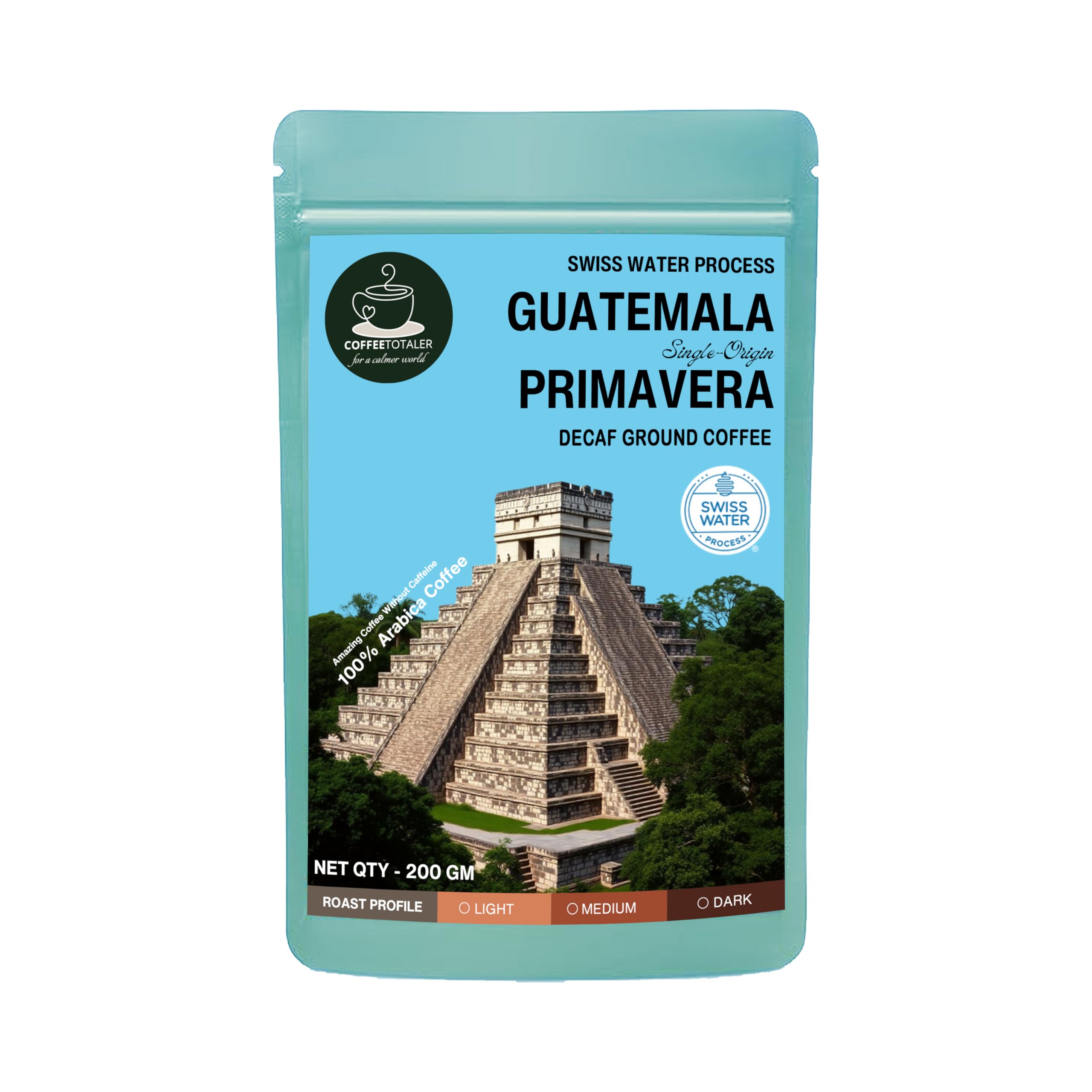 CoffeeTotaler Single-Origin Guatemala Primavera Decaf Ground Coffee by SWISS WATER process (200 g, Medium Roast, Medium Grind)-image-33