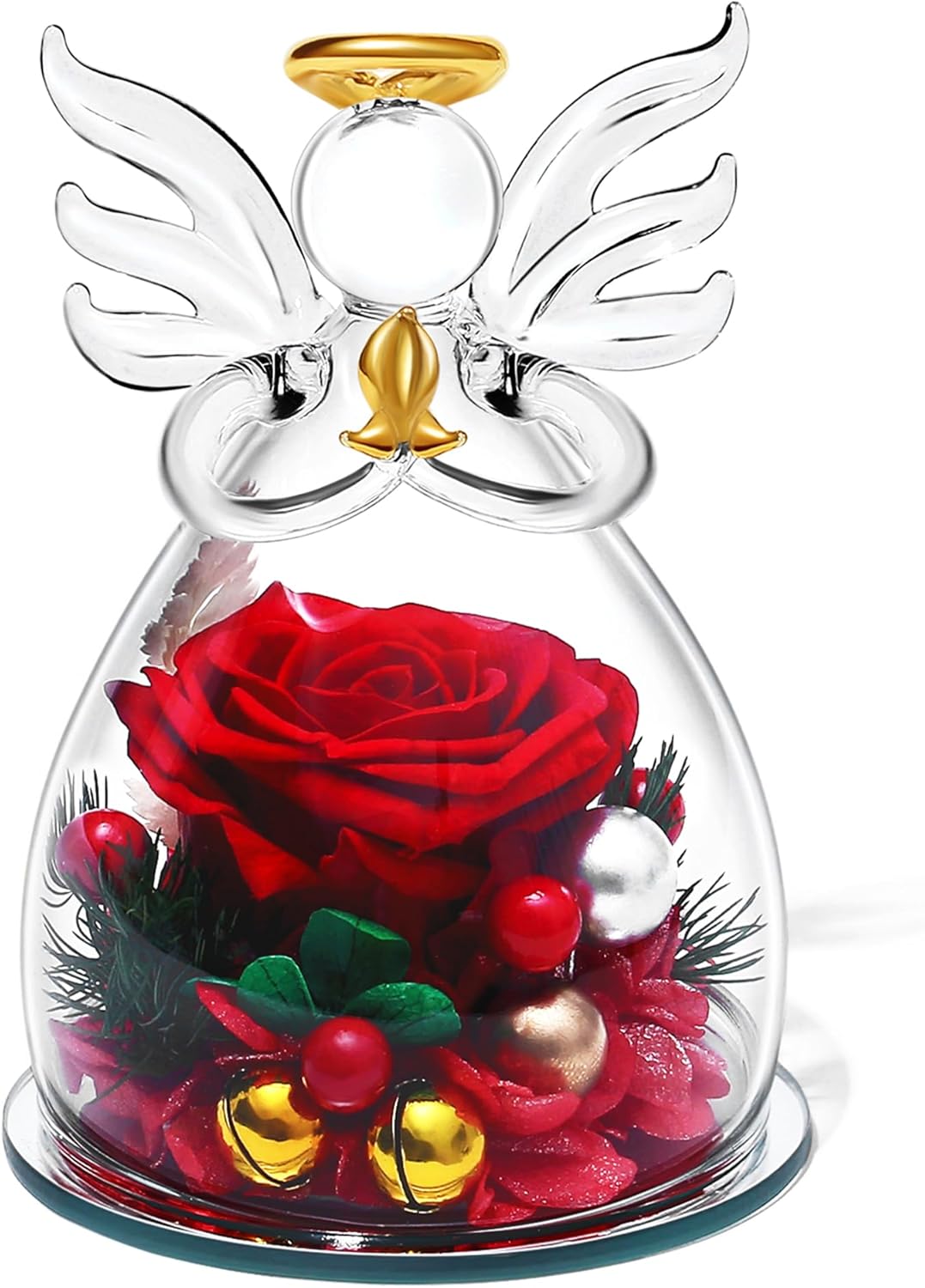 SITUMEIZI Valentines Day Rose Gifts for Her,Birthday Gifts for Women Mom,Preserved Rose in Glass Angel Figurine,Angel Mothers Day Rose Gift for Mom Grandma,Red Gifts Flowers Anniversary Valentines# - Image 8