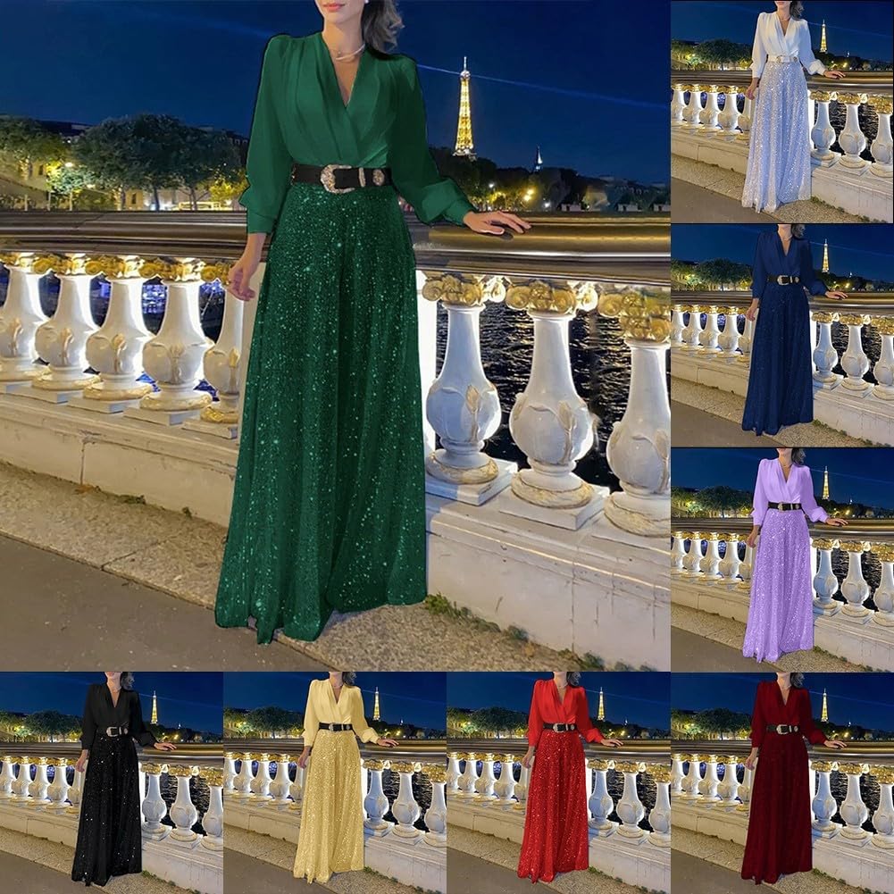 ZYWUOY Combinaison à paillettes pour femme avec col en V ample pour soirée élégante
