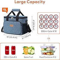 Vista 172 de Lifewit Bolsa de Almuerzo Mediana Aislada Caja de Almuerzo Hielera Suave Bolsa Refrigerante para Adultos Hombres Mujeres, Gris 12 Latas (9L)