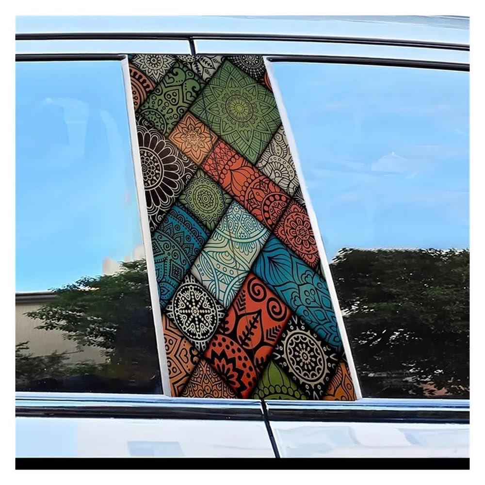 Auto Accessory 2pcs Car Window Pillar Stickers Mandala Pattern Scratch Resistant Film