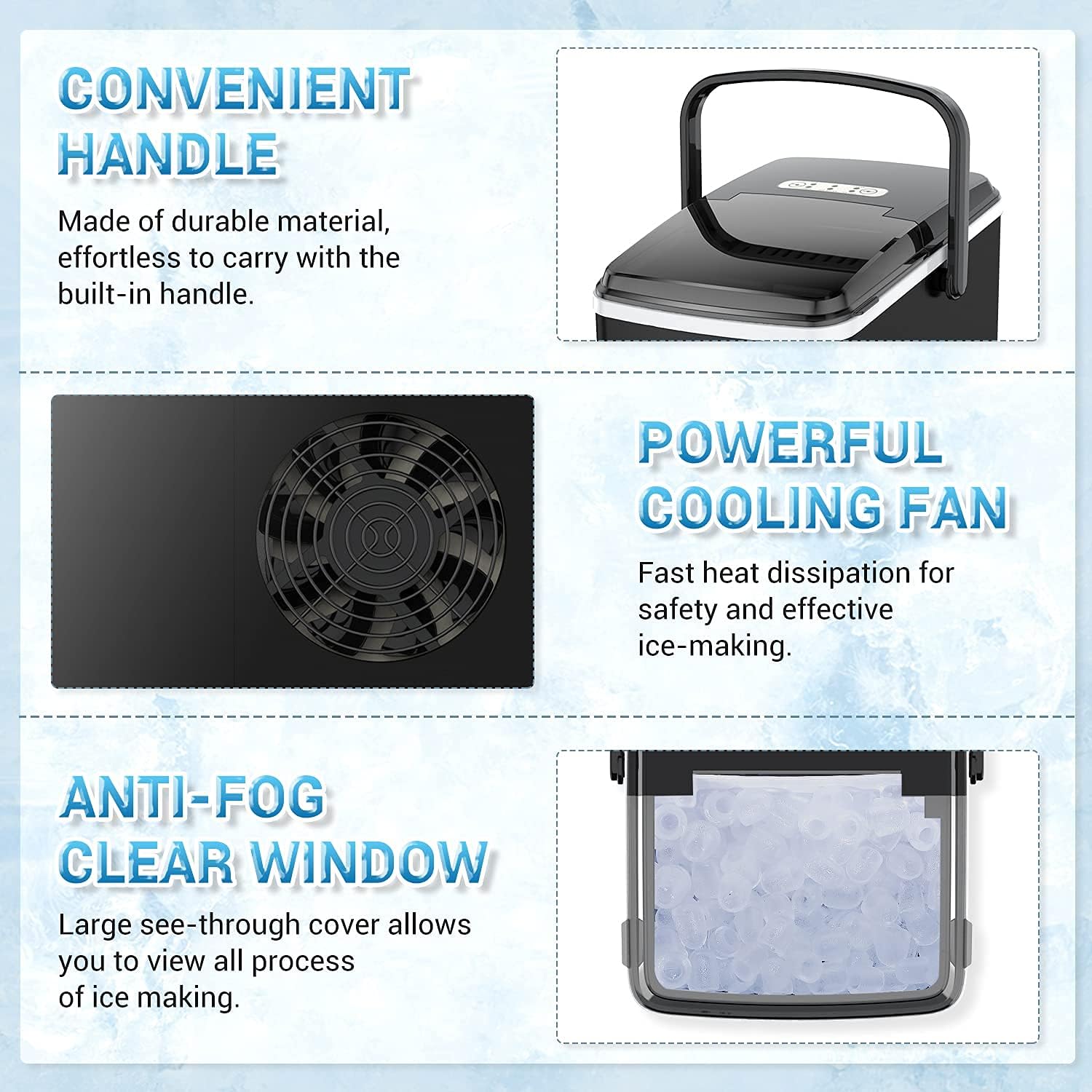 Portable Ice Maker, Elechomes Countertop Ice Maker Machine with Handle, 27lbs Ice Per Day, Compact Ice Machine with Self-Cleaning Function, Perfect for Home, Kitchen and Office