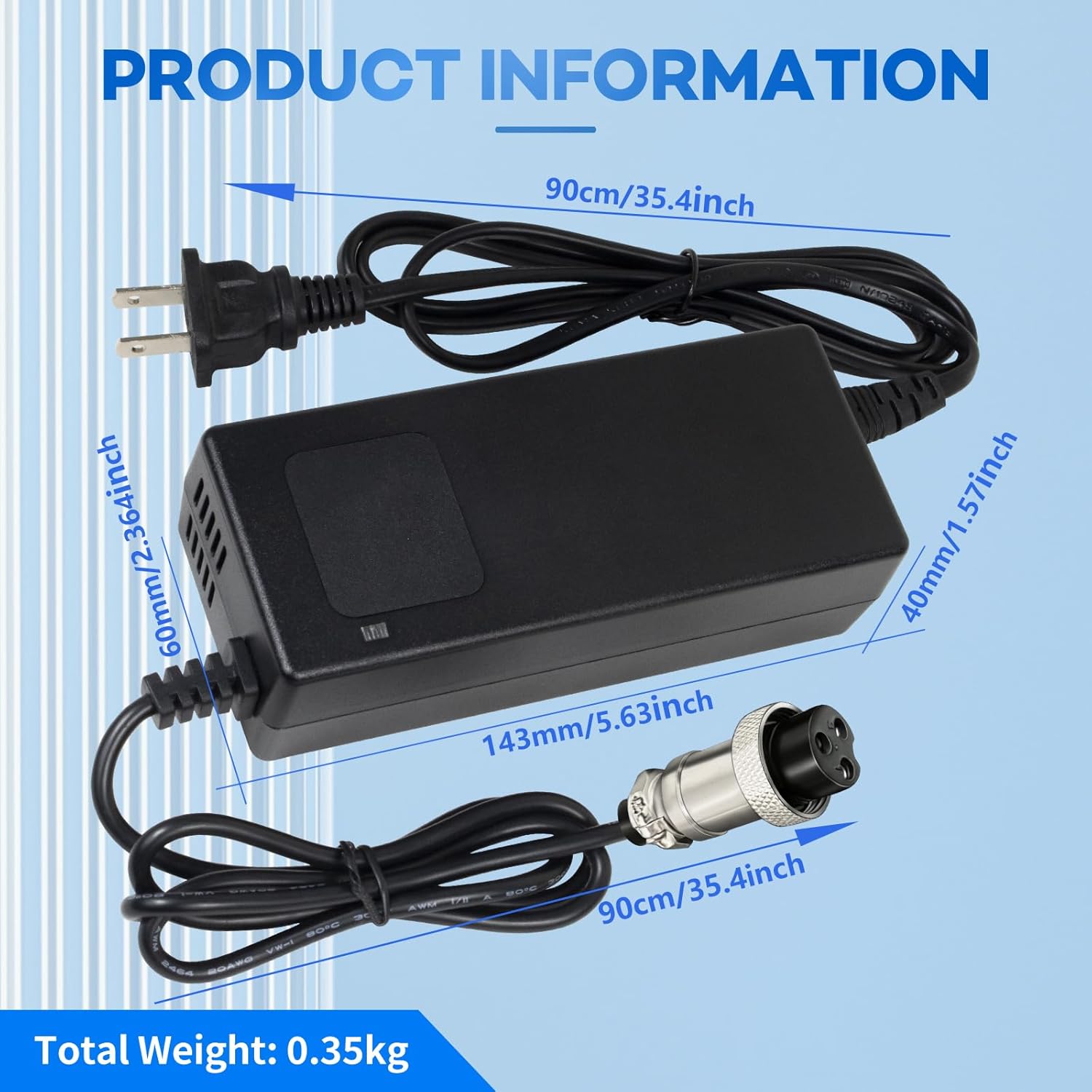 YZPOWER 58.8V 2A Lithium Battery Charger for 52V 14S Li-ion Batteries 3 Prong GX16-3 12mm Connector,Power Chager Adapter with Display and Built-in Fan - Image 8