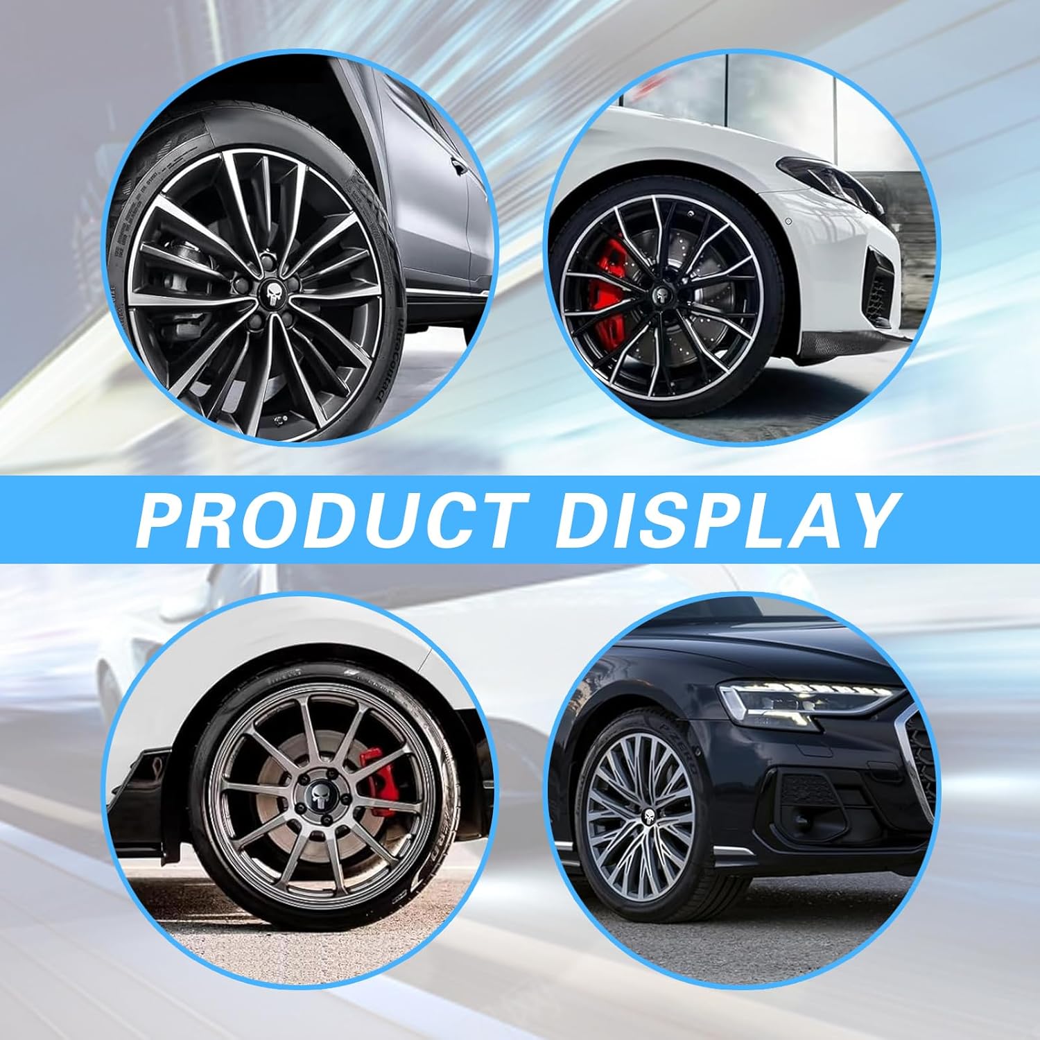 ijuicy 4 PCS Car Wheel Center Hub Cap Cover, Metal Scratch-Proof Anti-Fading Skull Pattern Center Caps for Rims, Self-Adhesive Wheel Center Caps Sticker, Universal for Cars Trucks (Black)