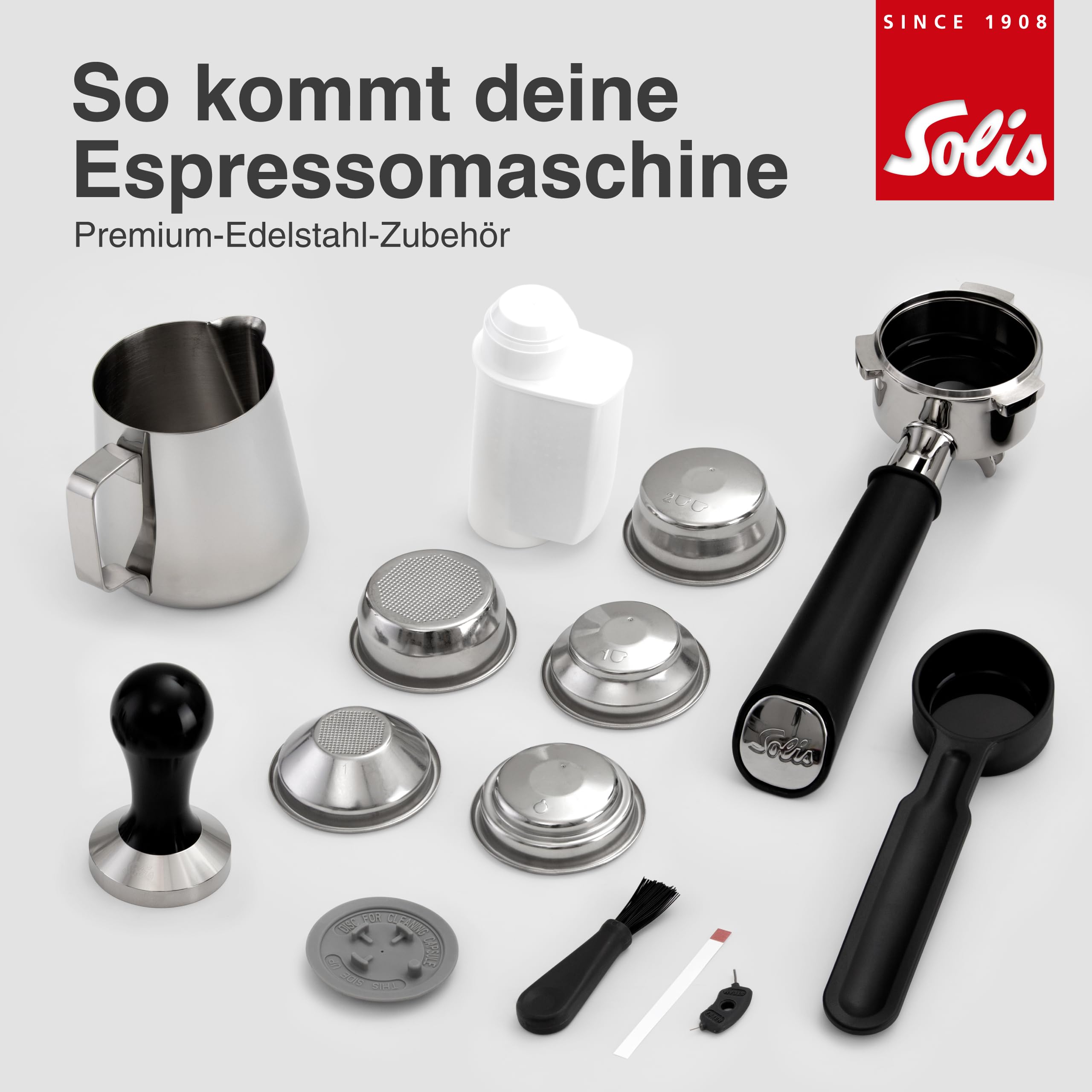 Solis Barista Perfetta Plus Espressomaschine, Halbautomatische Kaffeemaschine mit Milchschäumer, Programmierbare Kaffeemaschine mit abnehmbaren Wassertank, Heißwasser- und Dampffunktion, Silber