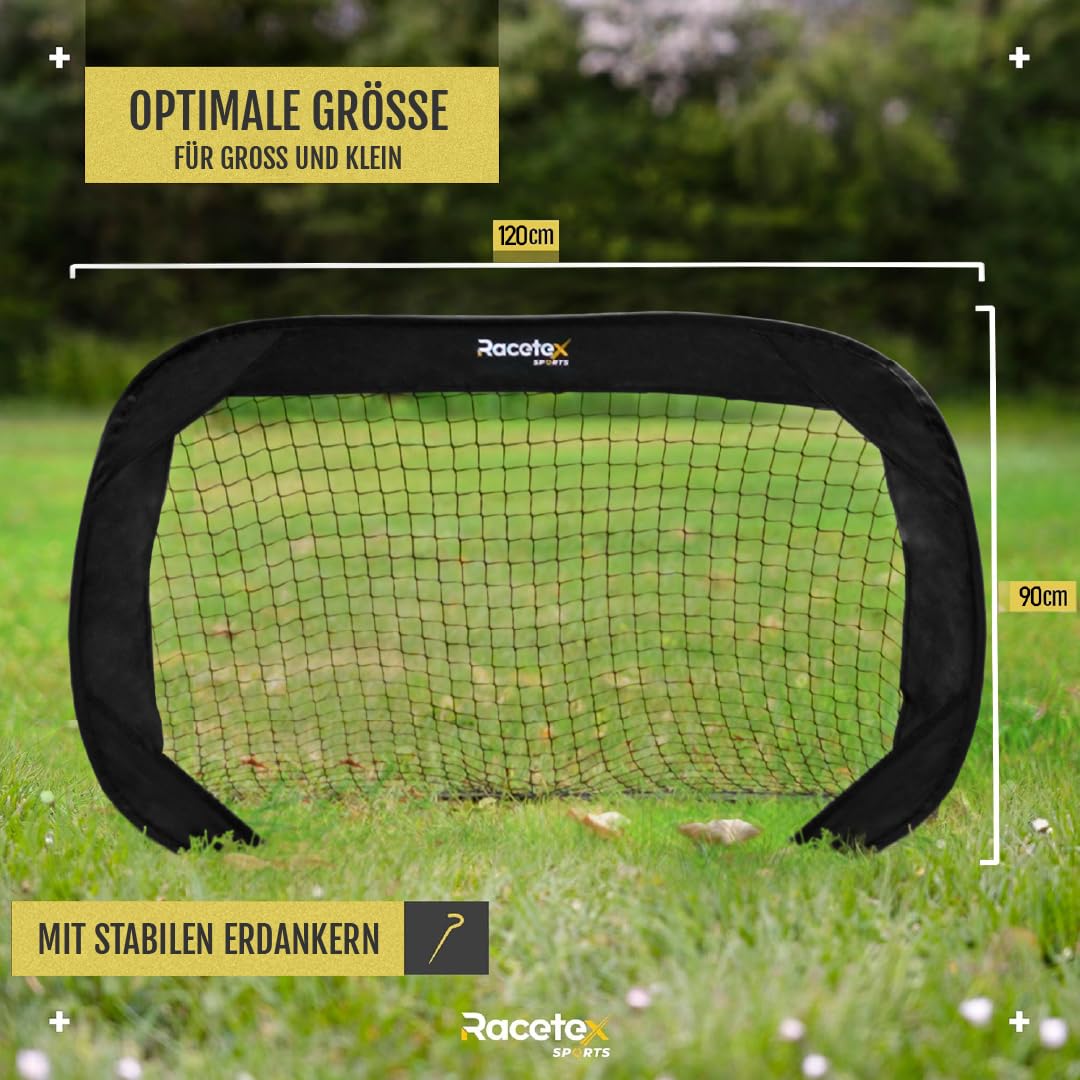 Racetex Fussballtore für Garten Kinder – 2er Set mit verstärkten Glasfaserstangen – Fußballtor Kinder inkl. Ball, Pumpe, Erdanker und Tasche zum Transportieren – Tore Fußball Kinder