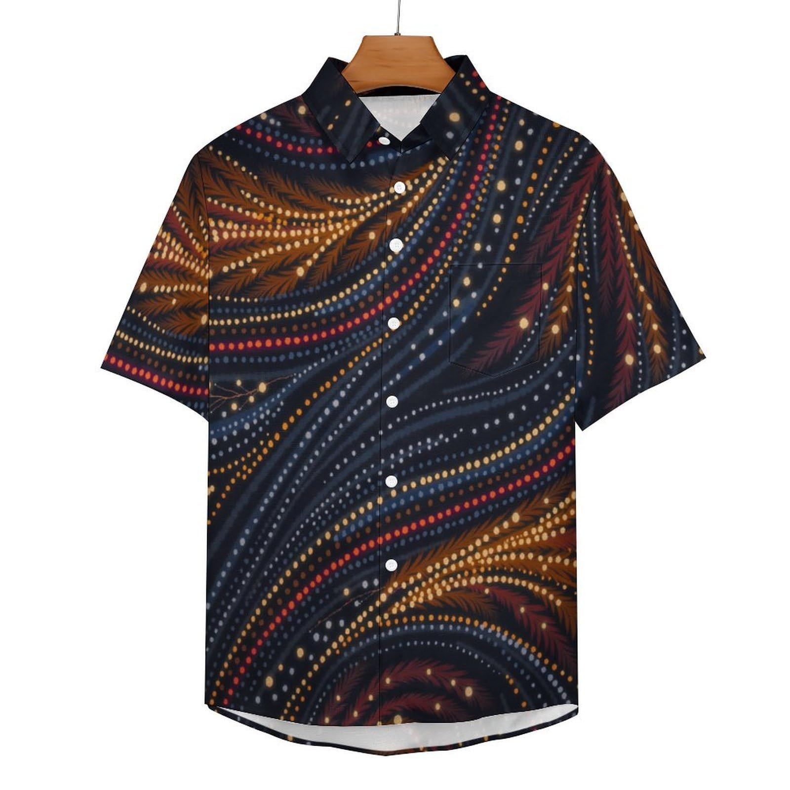 Camicia da Uomo a Maniche Corte con Bottoni, Stile Arte Etnica con Stampa Linee A Pois, vestibilità Regolare, Camicie da Spiaggia Estiva Hawaiano, Aloha