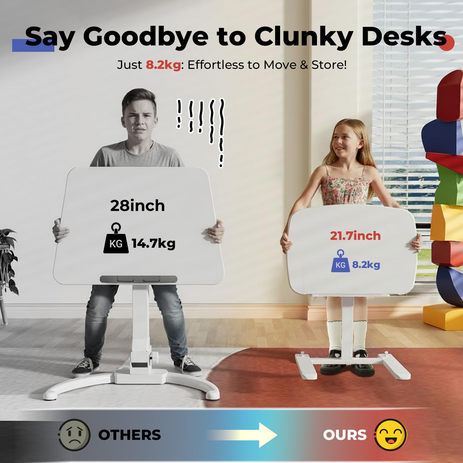 JOY worker Low Height Small Mobile Standing Desk for Couch Height Adjustable TV Tray Table with 90 Foldable — view 7