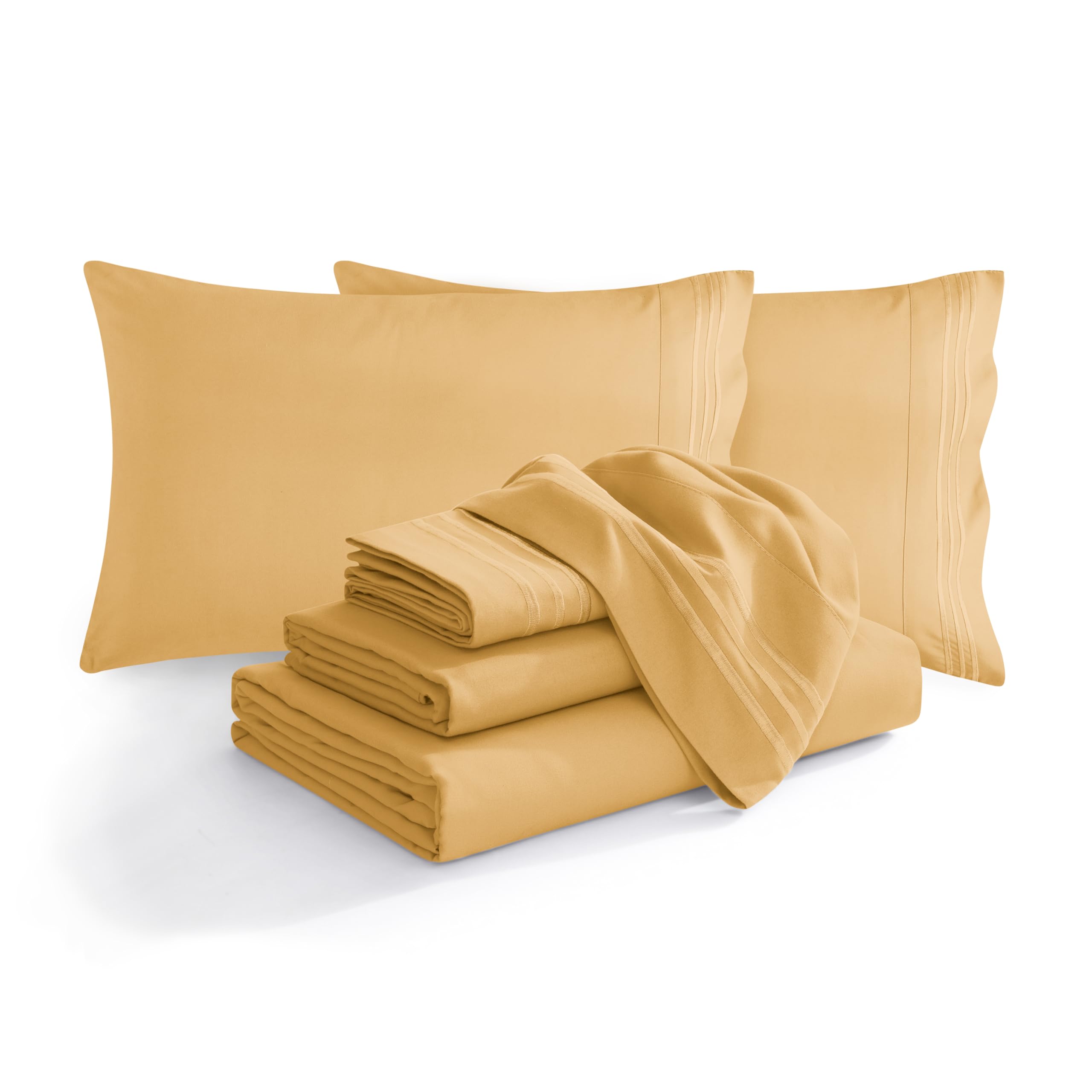 Elegant Comfort Luxurious Soft 1500 Thread Count Egyptian 6-Piece Premium Hotel Quality Wrinkle Resistant Coziest Bedding Set, Easy All Around Elastic Fitted Sheet, Deep Pocket, King, Camel-Gold — image 1